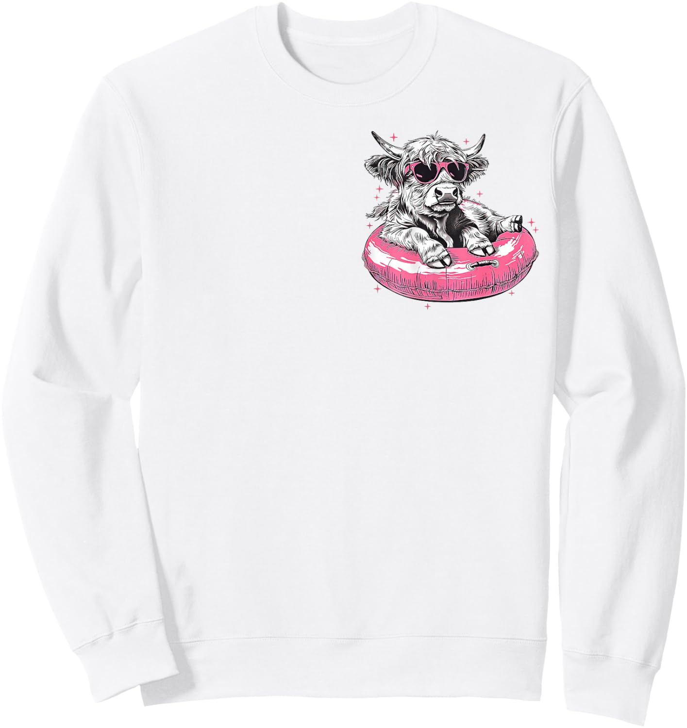 (2Sides Front+Back) Summer Vibes Highland Cow Sweatshirt - Sweatshirt | White