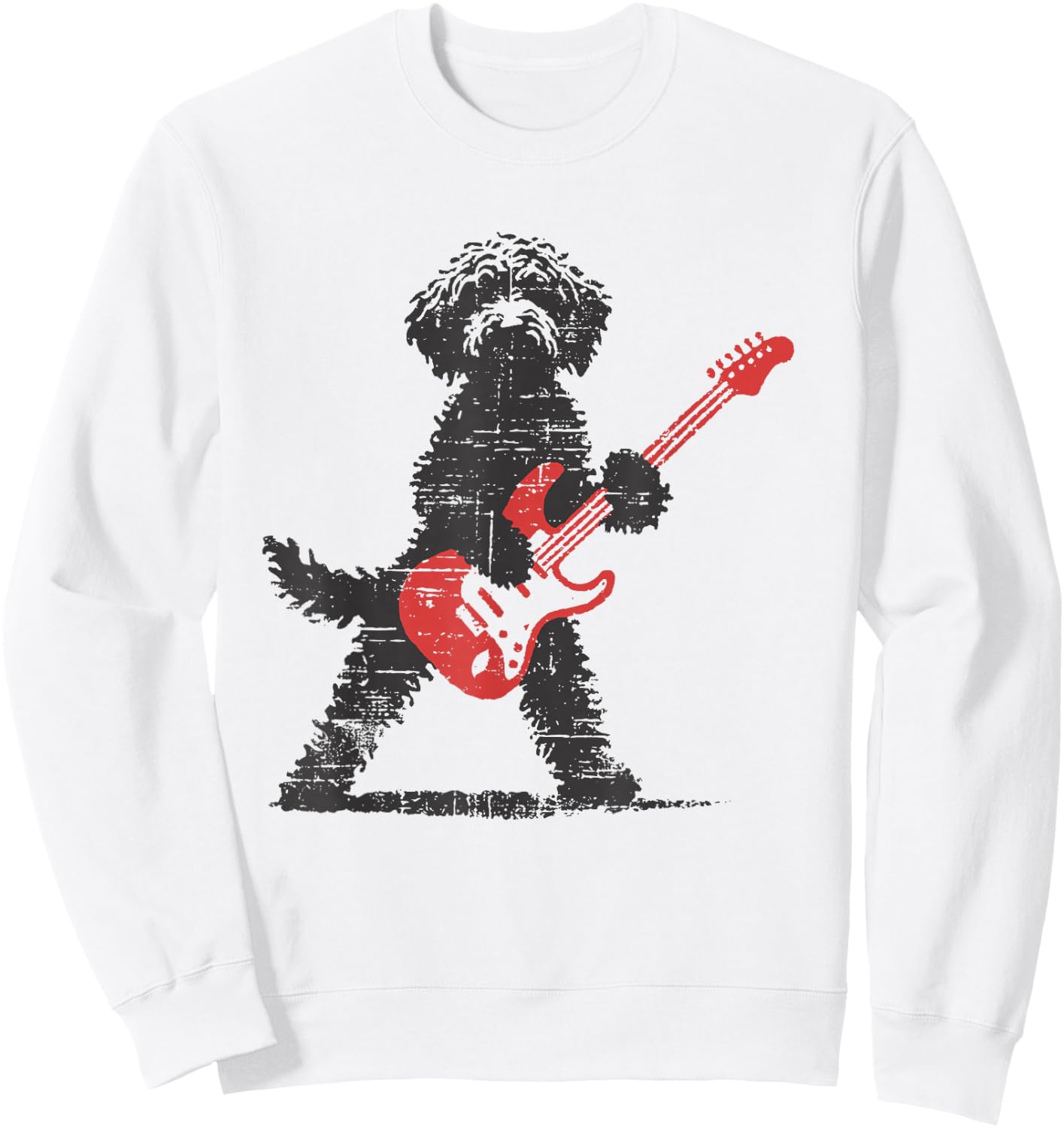 Funny Rock Goldendoodle Dog Playing Guitar Music Lover Dog Sweatshirt - Sweatshirt | White