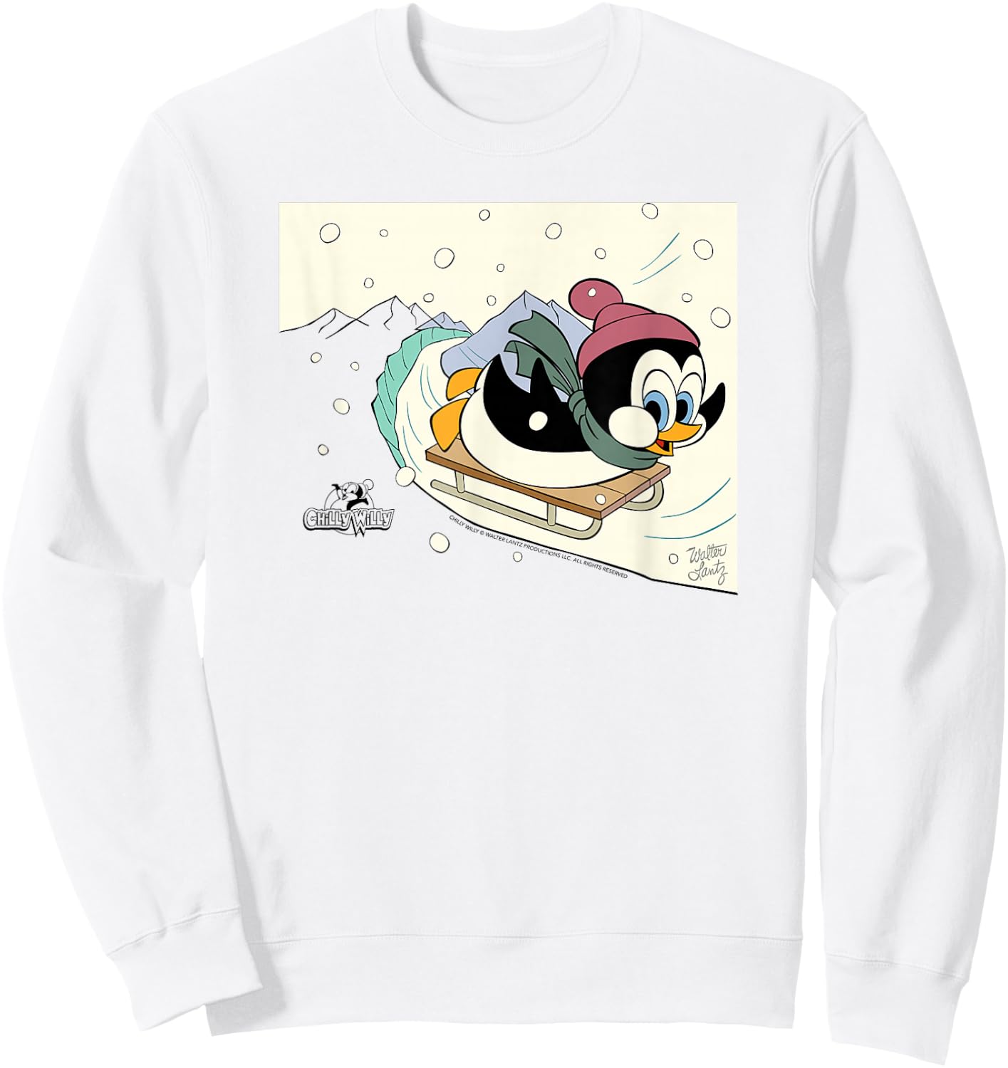 Chilly Willy the Penguin Sledding Holiday Sweatshirt - Sweatshirt | White