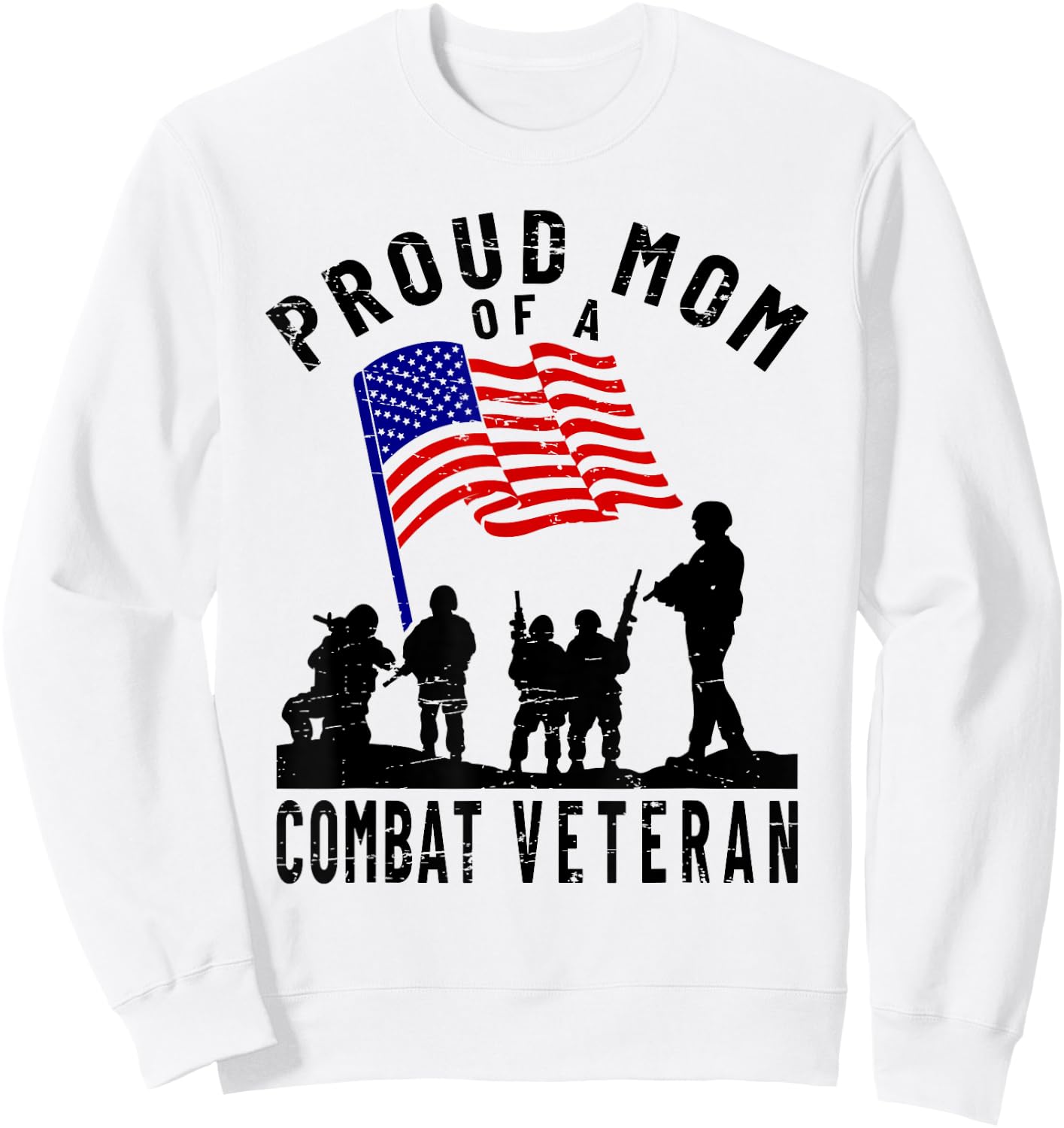 Proud Mom of a Combat Veteran Retro US Flag Military Family Sweatshirt - Sweatshirt | White