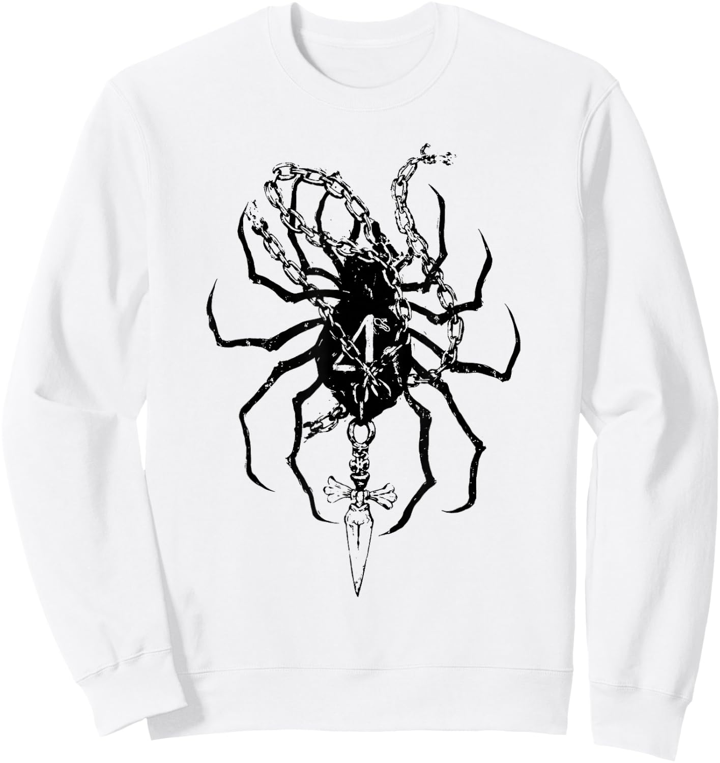Gothic Spider Chain Dagger Dark Aesthetic Sweatshirt - Sweatshirt | White