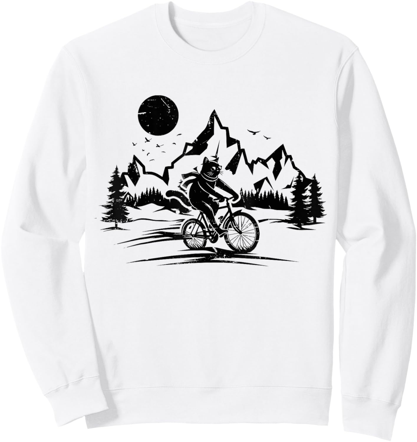 Funny Cat Riding Bicycle Vintage Mountain Biking Cat Biker Men Women Girls Kids Sweatshirt - Sweatshirt | White