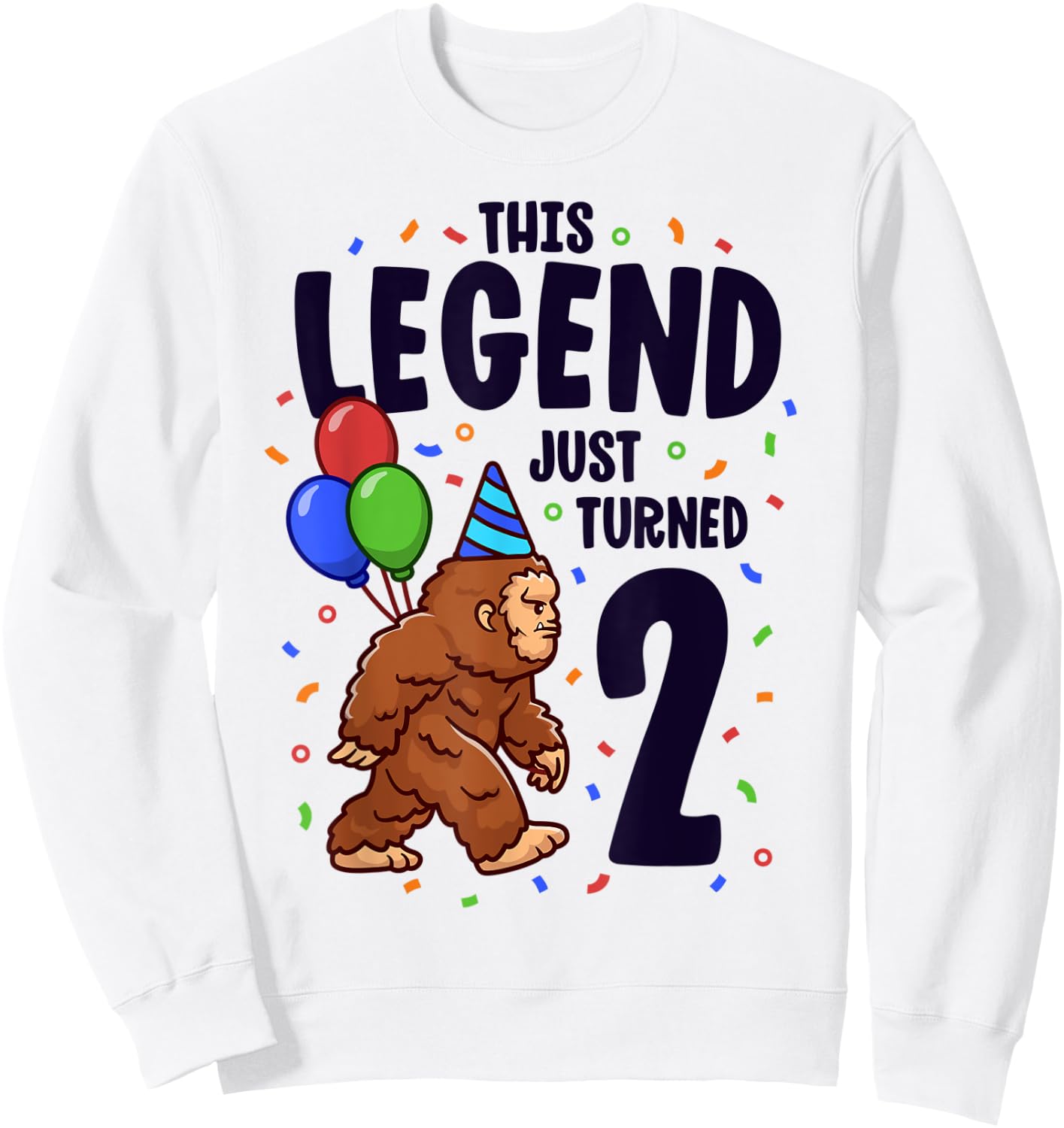 Bigfoot Second Birthday Party 2 Years Old Sasquatch Theme Sweatshirt - Sweatshirt | White