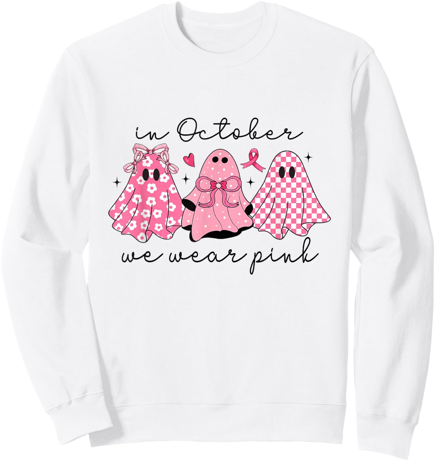 In October We Wear Pink Cute Ghost Women's Sweatshirt - Sweatshirt | White