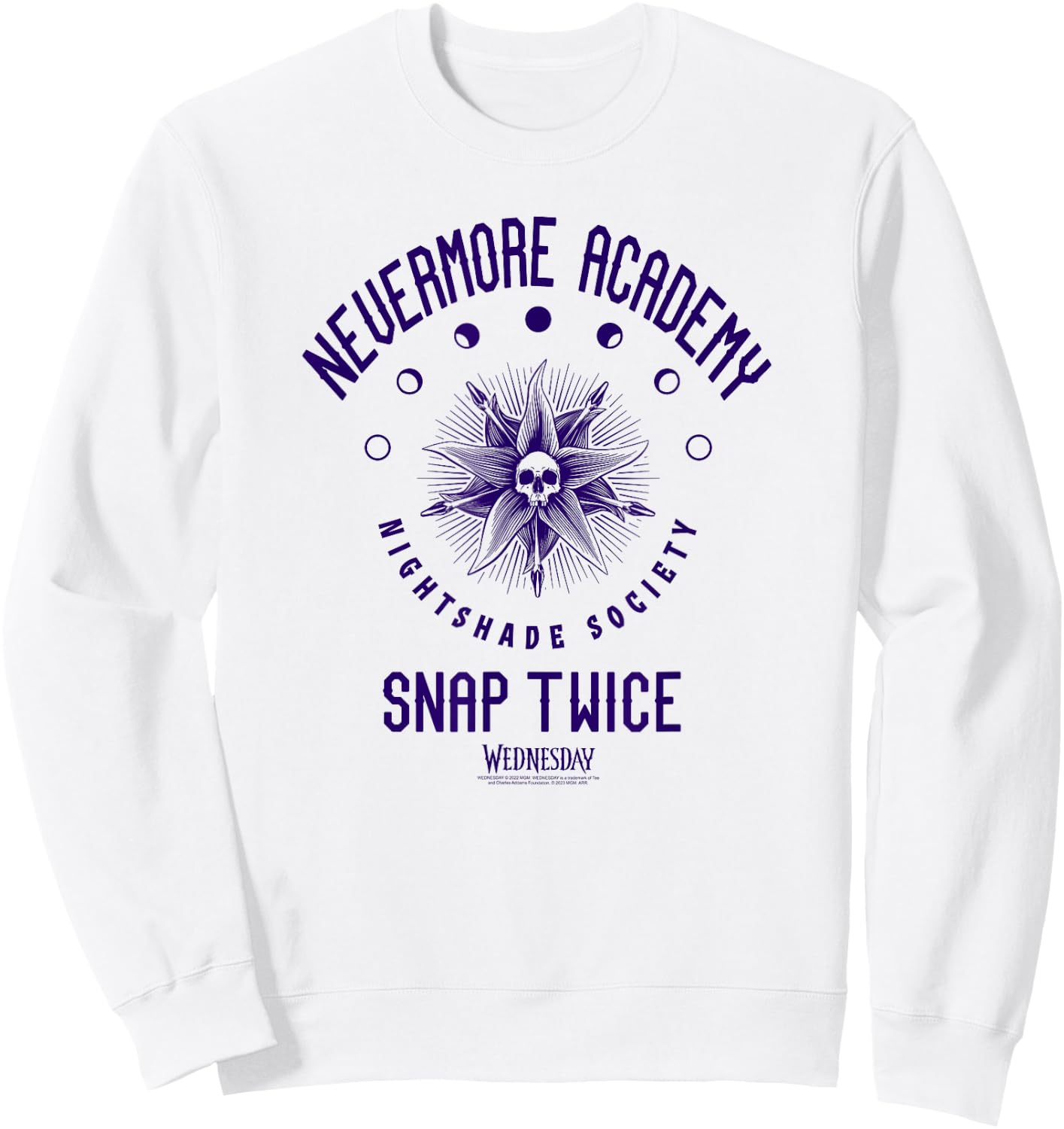 Wednesday Nevermore Academy Snap Twice Celestial Collegiate Sweatshirt - Sweatshirt | White