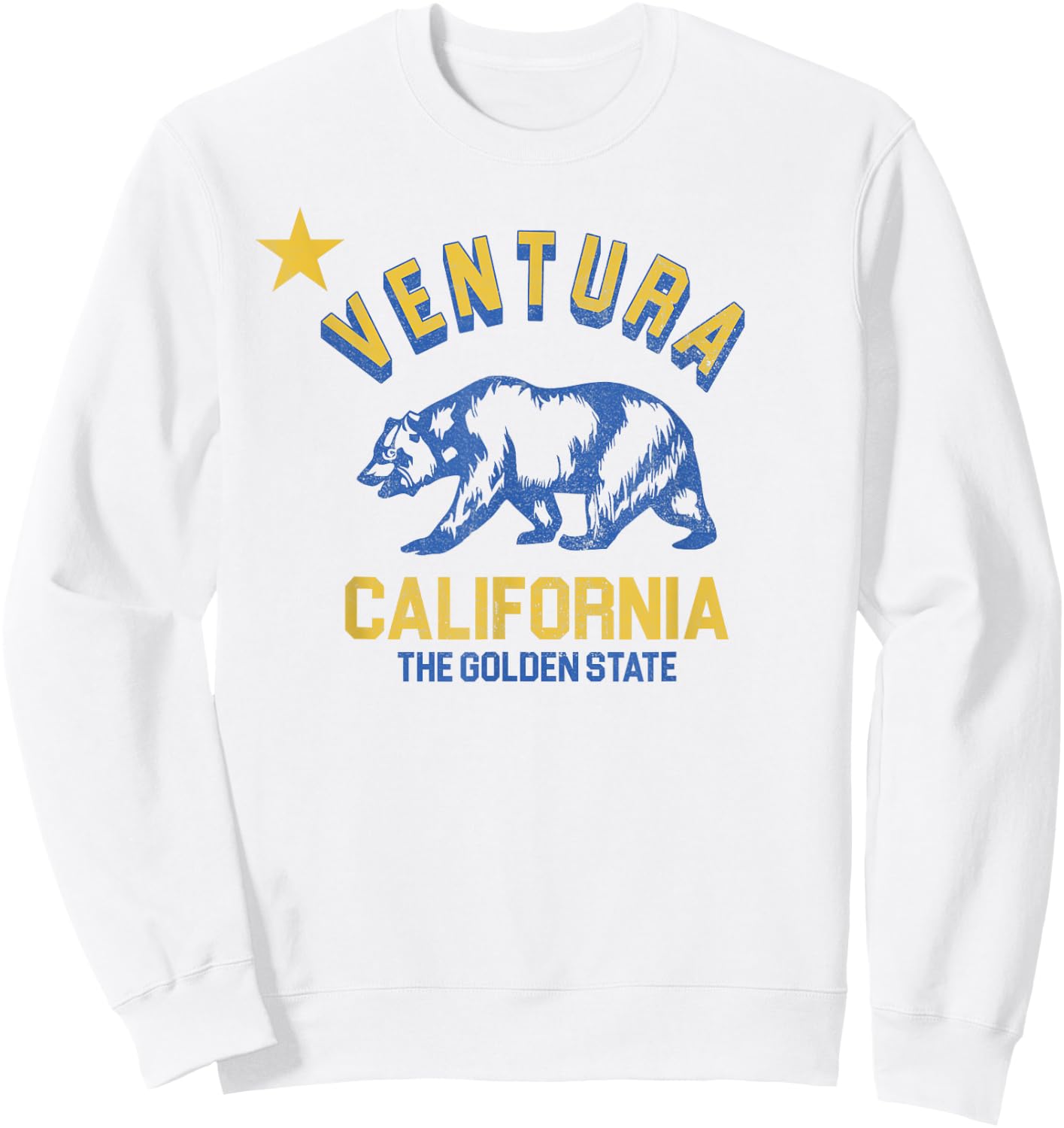 Ventura California Beach Flag Bear Surf CA Vintage Men Women Sweatshirt - Sweatshirt | White