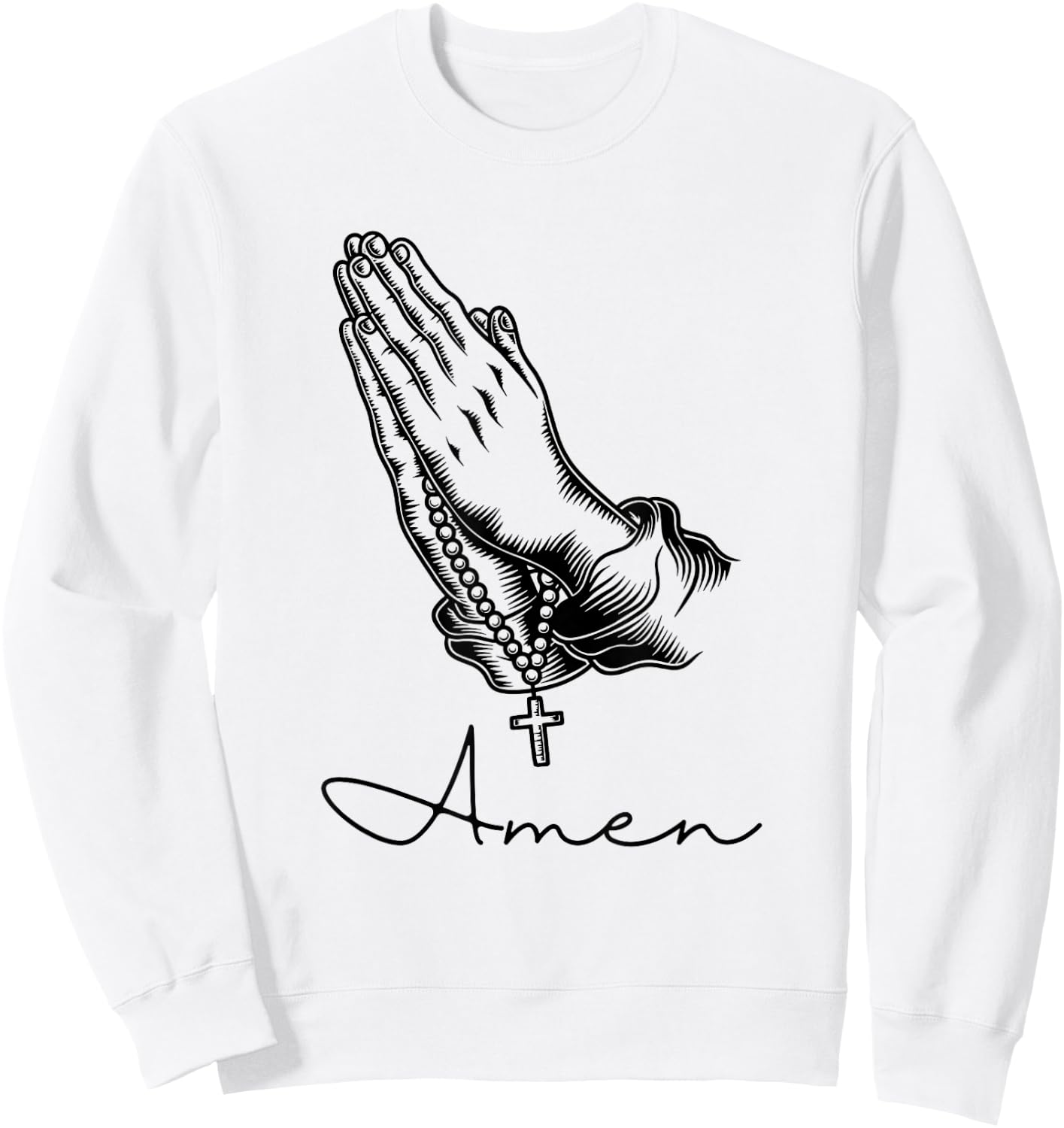 Amen Praying Hands Rosary Beads Sweatshirt - Sweatshirt | White