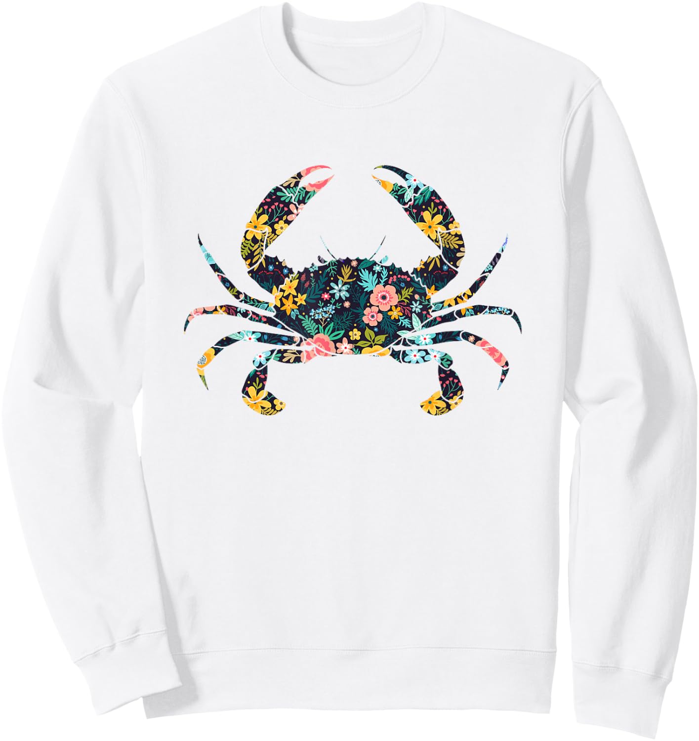 Floral Crab Silhouette Girls Crab Sweatshirt - Sweatshirt | White
