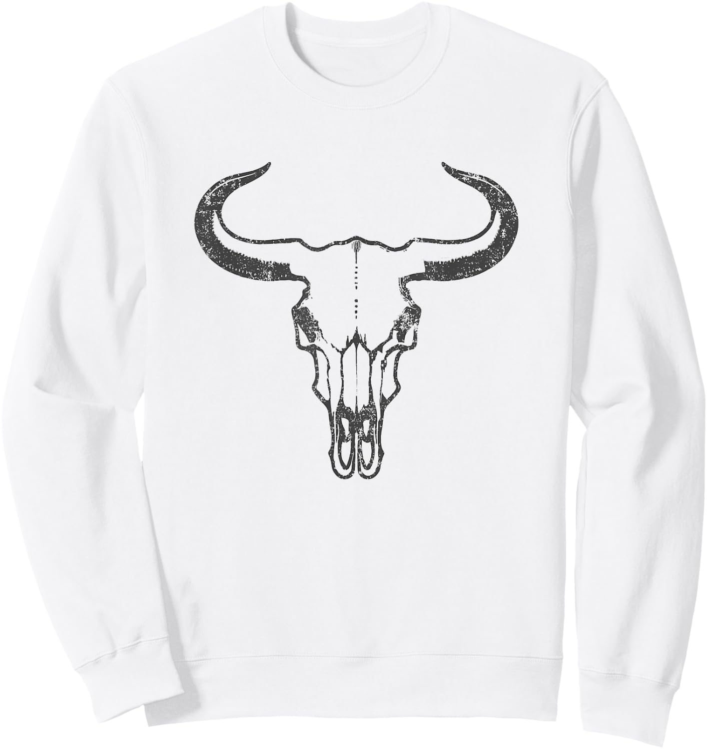 Western Country Graphic Animal Men Women Vintage Cow Skull Sweatshirt - Sweatshirt | White