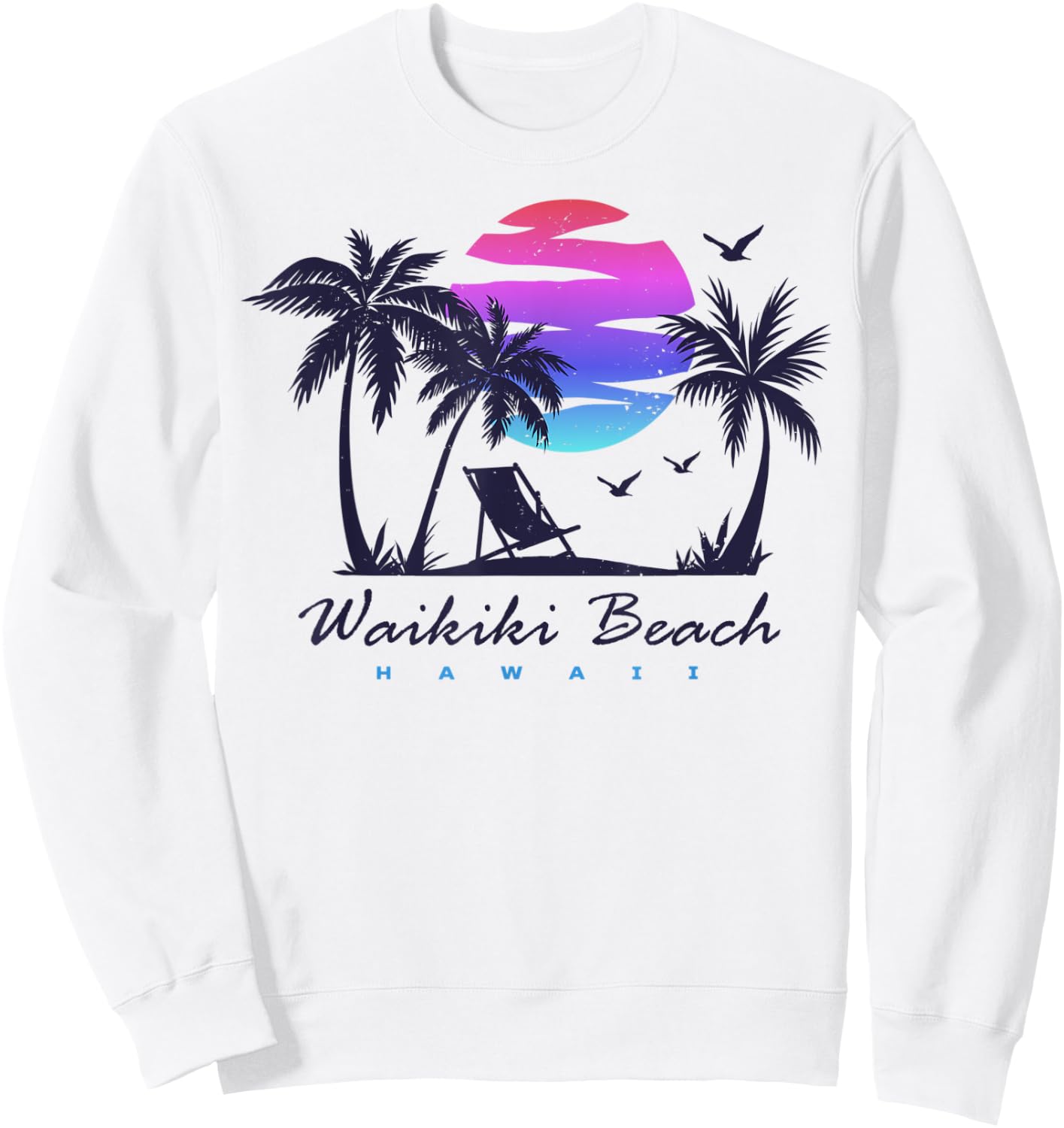 WAIKIKI BEACH HAWAII Family Vacation Retro Vintage Sunset Women Kids Sweatshirt - Sweatshirt | White