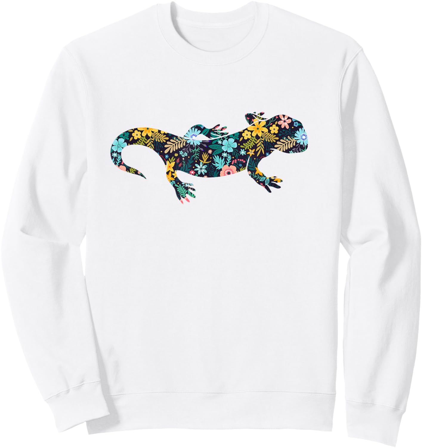 Floral Salamander Silhouette Girls Graphic Lizard Sweatshirt - Sweatshirt | White