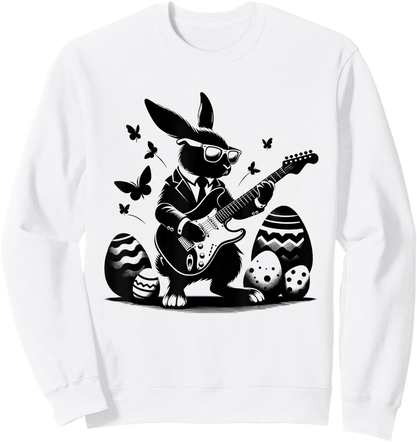 Cool Easter Rabbit Playing Guitar Cute Bunny Easter Eggs Sweatshirt - Sweatshirt | White