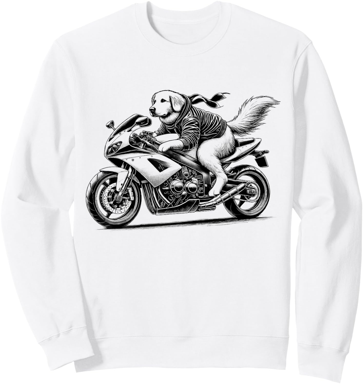 Cool Golden Retriever Riding a Motorcycle Biker Dog Lover Sweatshirt - Sweatshirt | White