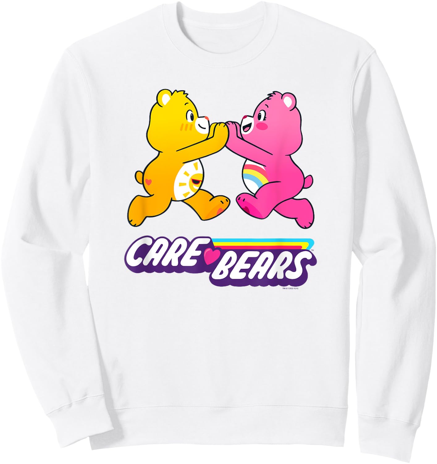 Care Bears Funshine & Cheer Bear Retro Rainbow Hugs Logo , grey, S Sweatshirt - Sweatshirt | White