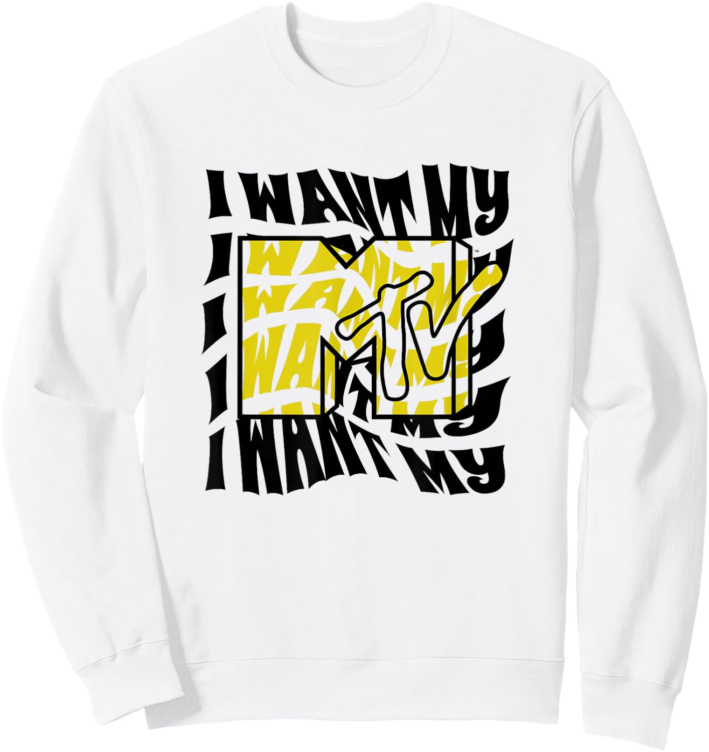 MTV I Want My Wave Stack Vintage Big Chest Text Poster Sweatshirt - Sweatshirt | White