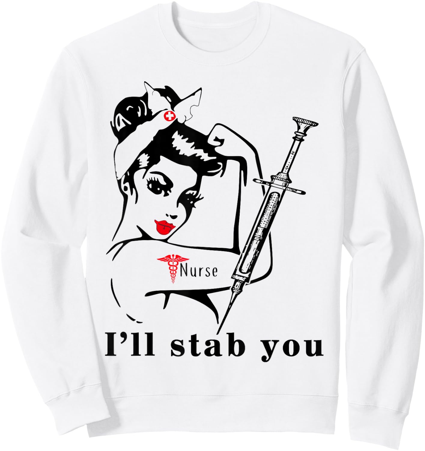 I'll Stab You Nurse Skull Sweatshirt - Sweatshirt | White