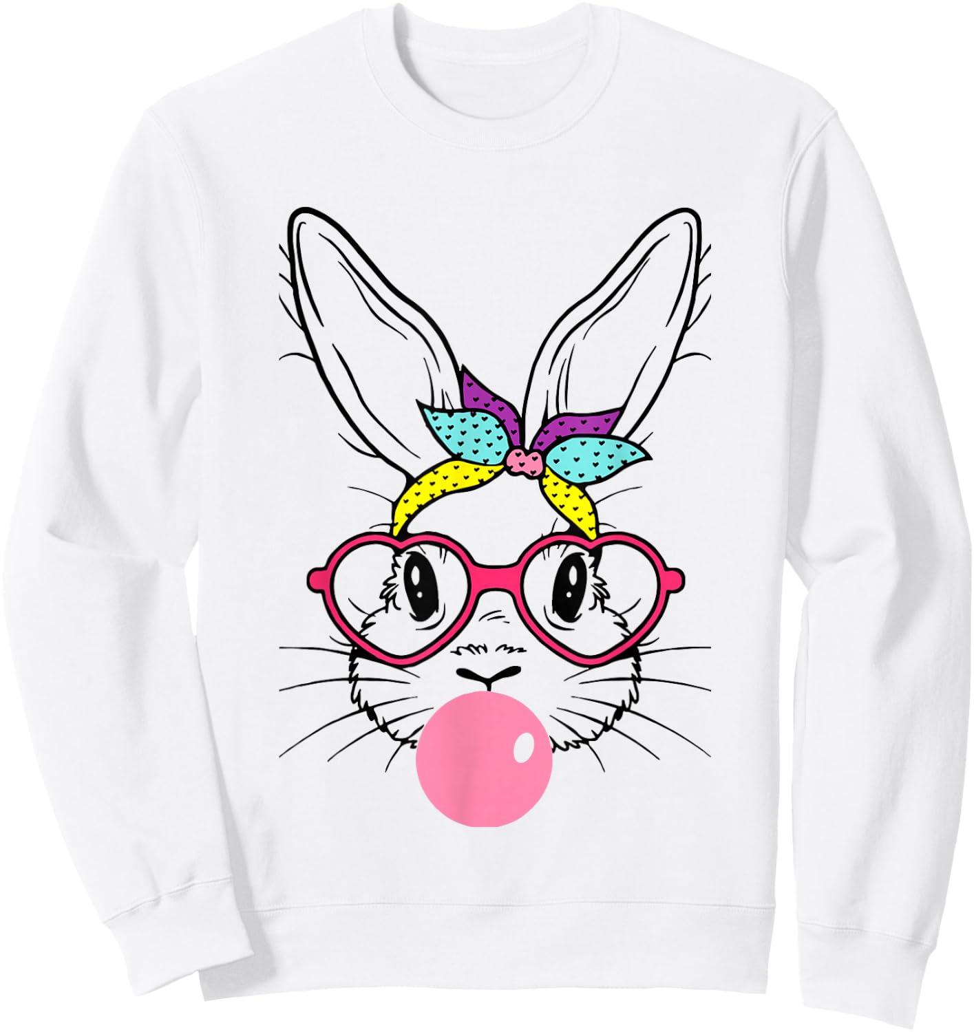 Bunny Face Bubblegum Blowing Glasses Headband Happy Easter Sweatshirt - Sweatshirt | White