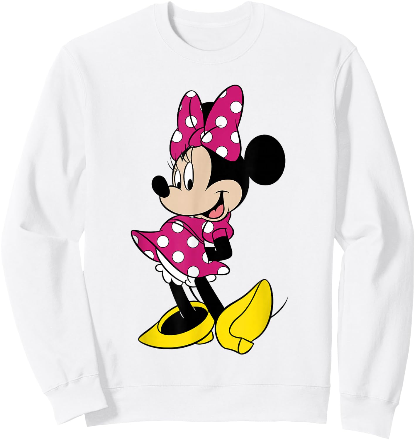 Disney Minnie Mouse Pink & White Polka Dots Dress Portrait Sweatshirt - Sweatshirt | White