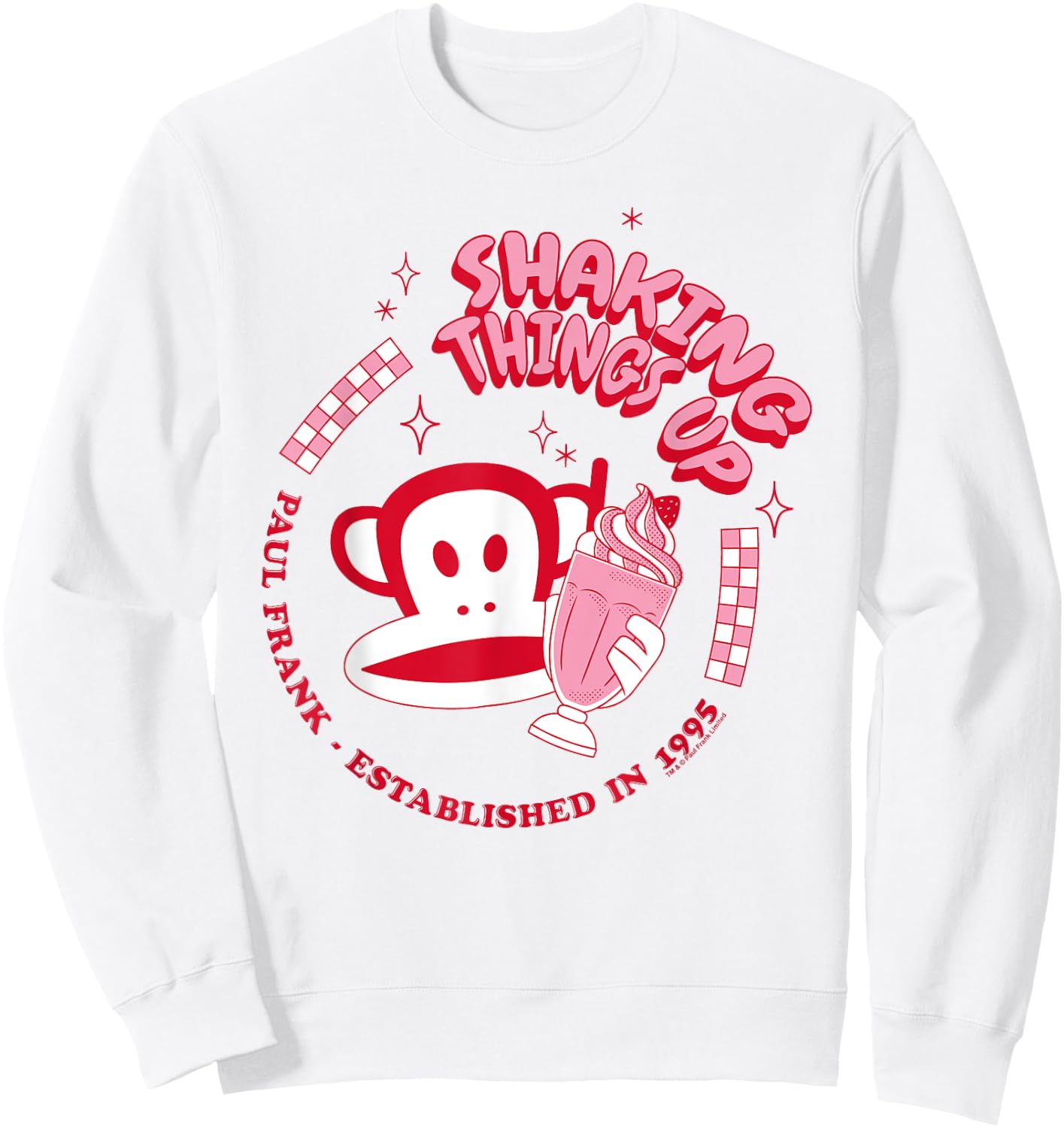 Paul Frank Red Julius Monkey Shaking Things Up Milkshake, white, S Sweatshirt - Sweatshirt | White