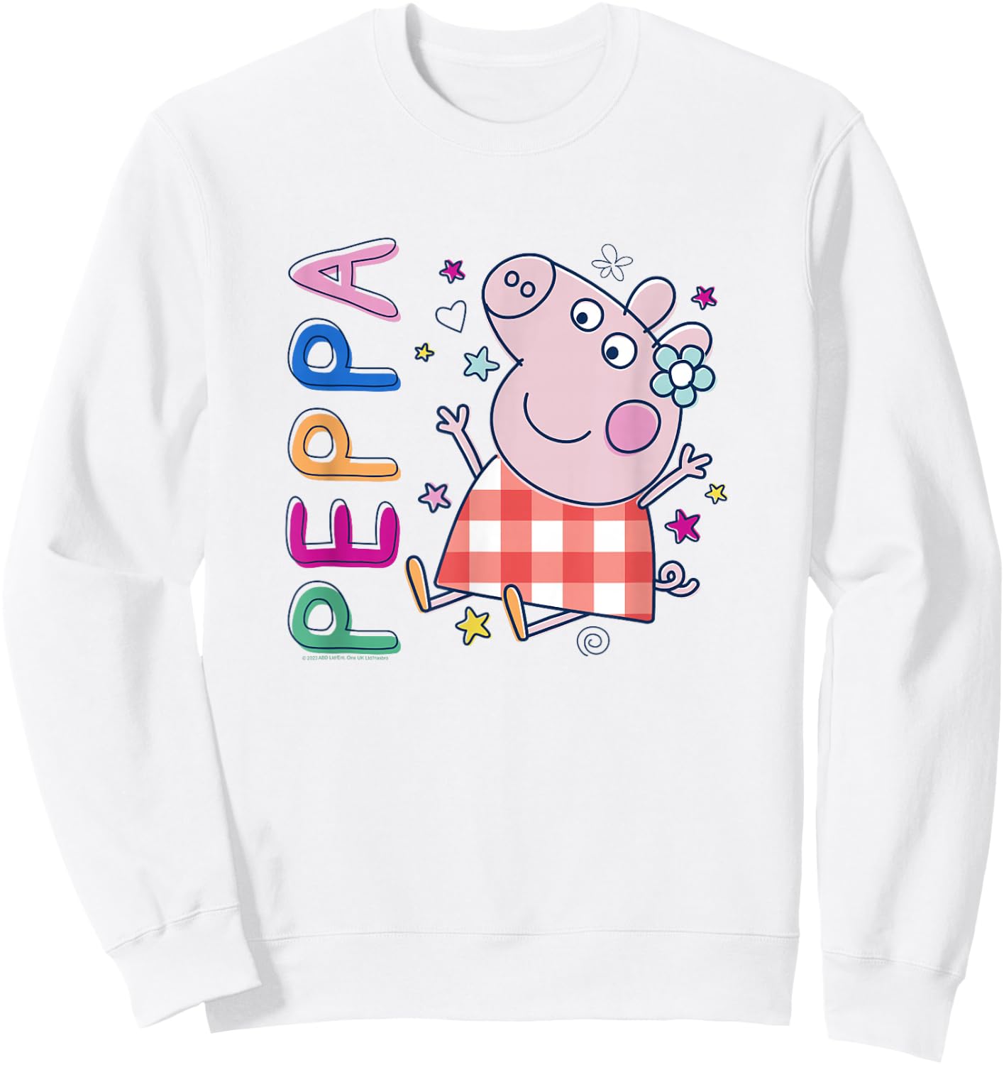 Peppa Pig Colourful Text Plaid Dress Cute Drawing Sweatshirt - Sweatshirt | White