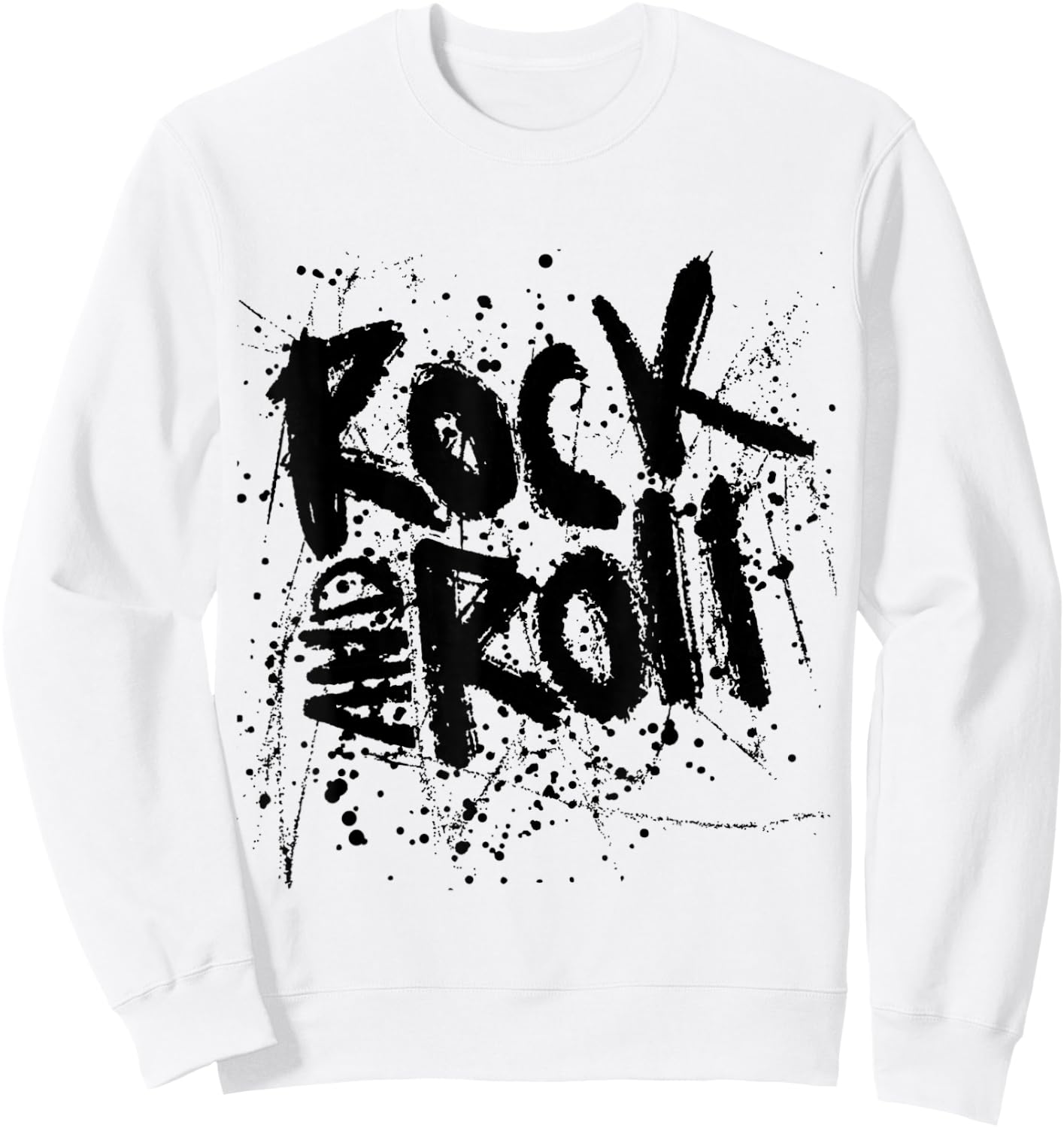 Rock and Roll Cool Hipster Grunge Effect Lettering Sweatshirt - Sweatshirt | White