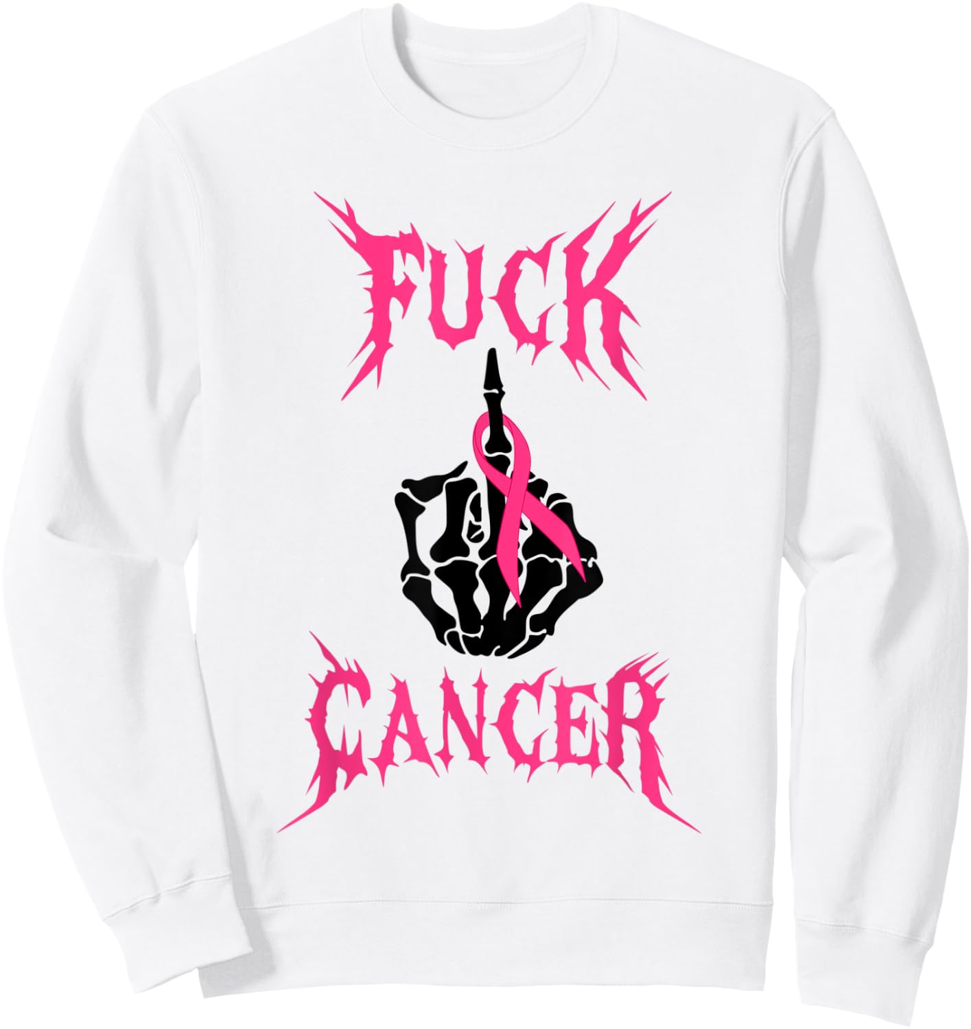 Fuck Cancer Rock Tattoos Warrior Pink Ribbon Breast Cancer Sweatshirt - Sweatshirt | White