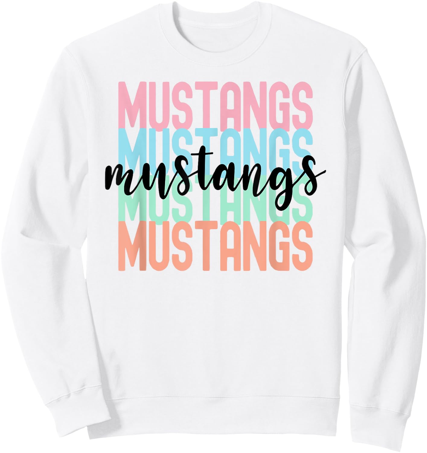 Mustangs Team Mascot School Spirit Game Night Sweatshirt - Sweatshirt | White