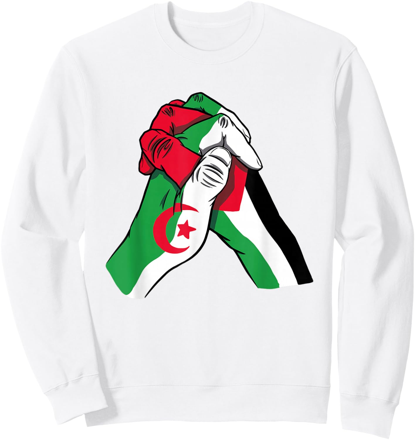 Algeria and Palestine Hands in unity Solidarity Friendship Sweatshirt - Sweatshirt | White