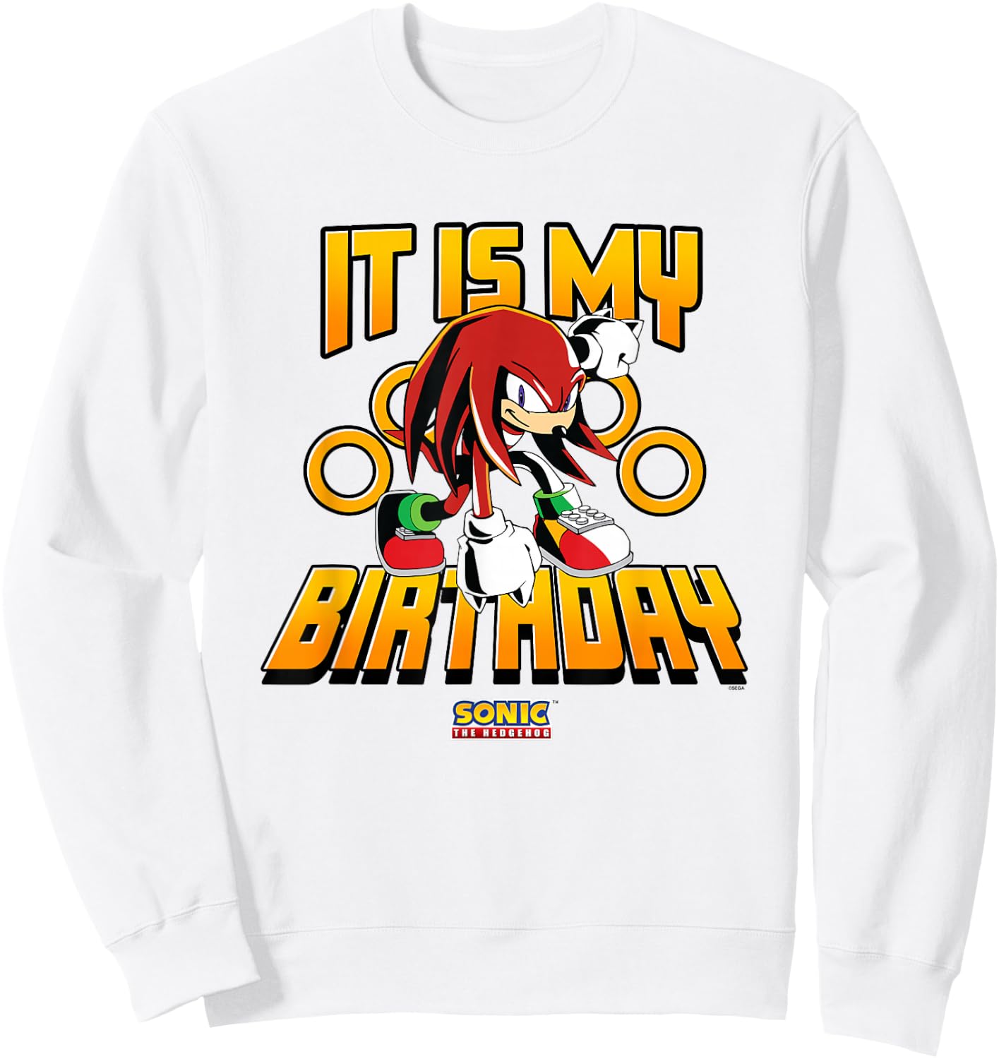 Sonic The Hedgehog Birthday It Is My Birthday Knuckles Logo Sweatshirt - Sweatshirt | White