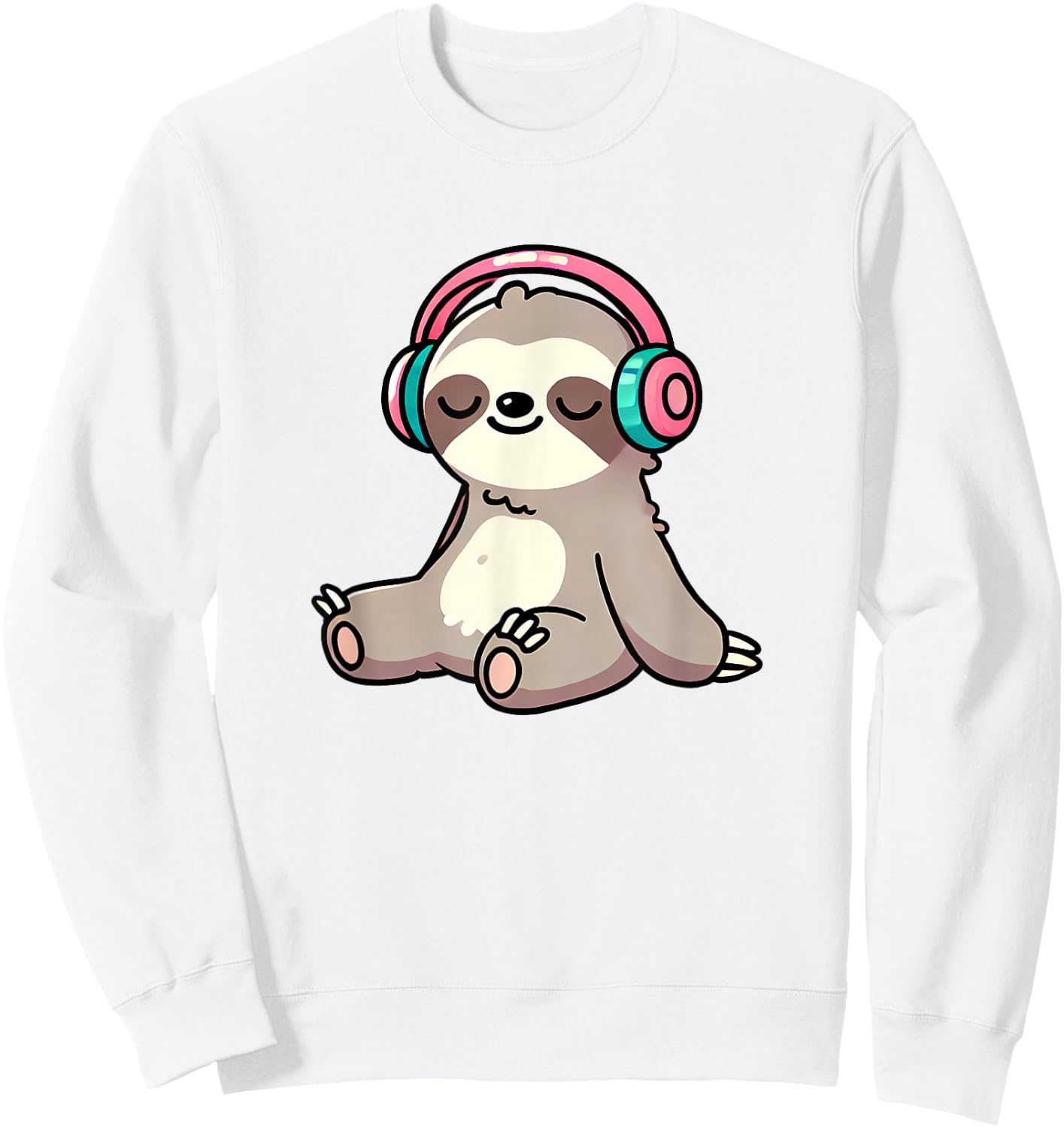 Sloth Listening To Music Cute Sloth And Music Lover Animal Sweatshirt - Sweatshirt | White