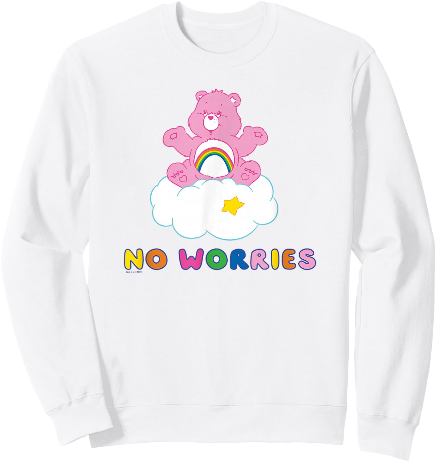 Care Bears Cheer Bear No Worries In the Clouds Rainbow Logo , grey, S Sweatshirt - Sweatshirt | White