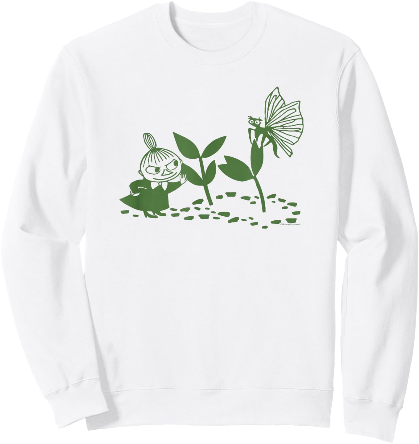 Moomin Little My Nature Scene Green Print , White Sweatshirt - Sweatshirt | White