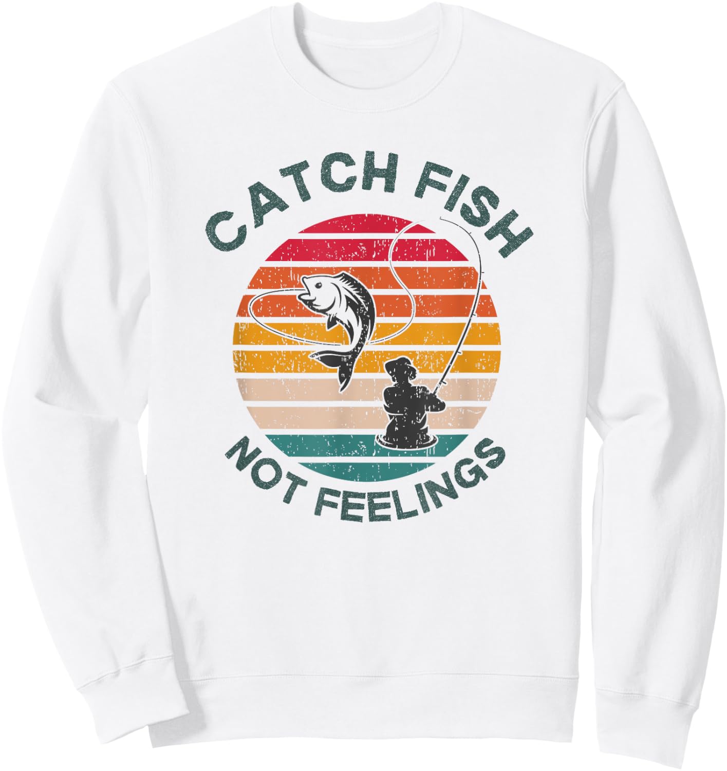 Catch Fish Not Feelings Funny Fishing Trip Saying Retro Sweatshirt - Sweatshirt | White