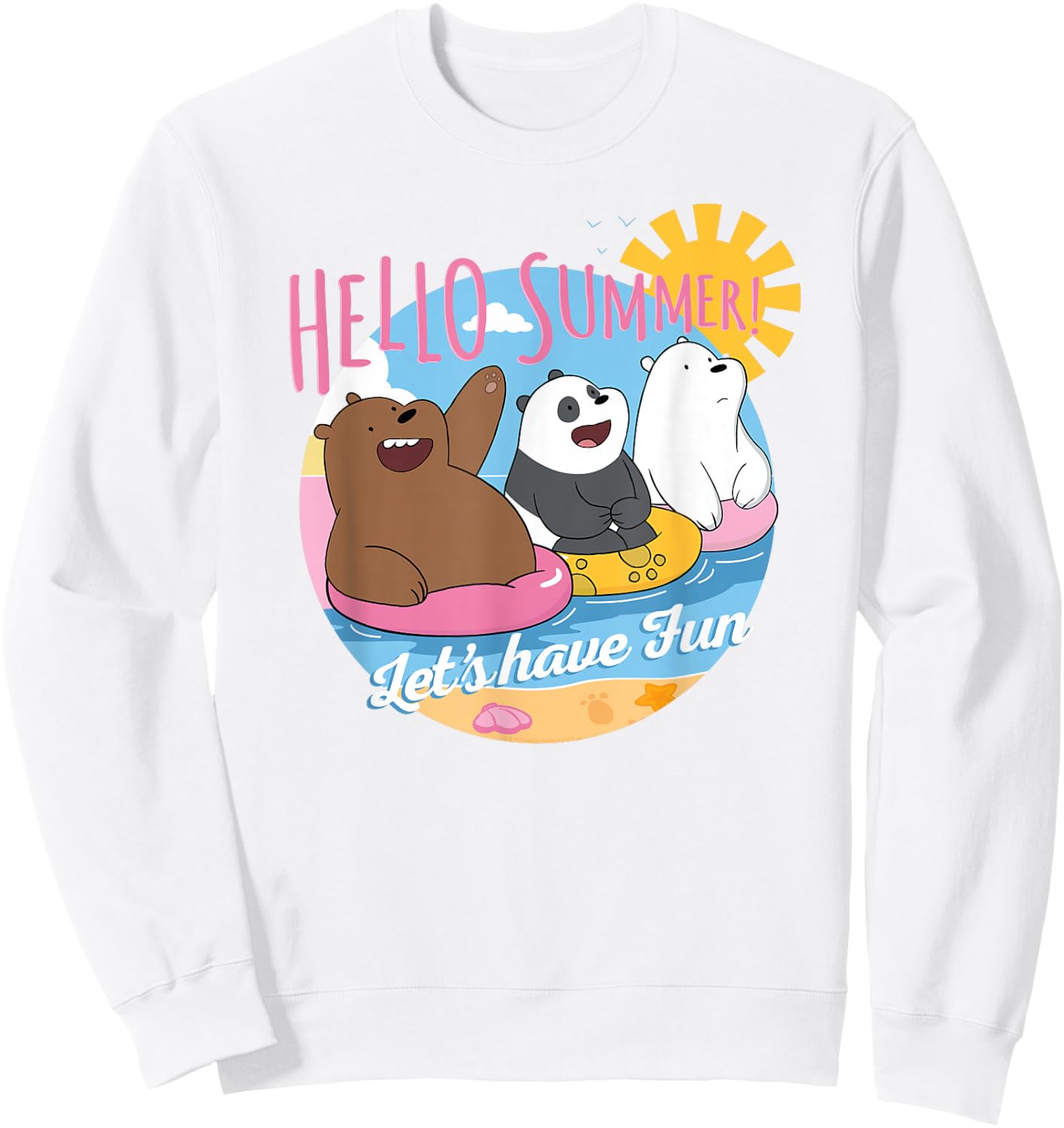 We Bare Bears Hello Summer! Grizz Panda Ice Bear Sweatshirt - Sweatshirt | White