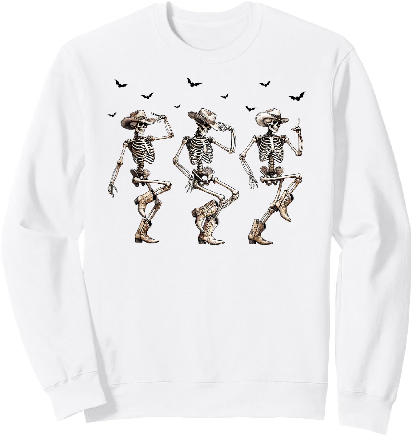 Cowboy Core, Dancing Skeletons, Country Cowgirl, Halloween Sweatshirt - Sweatshirt | White