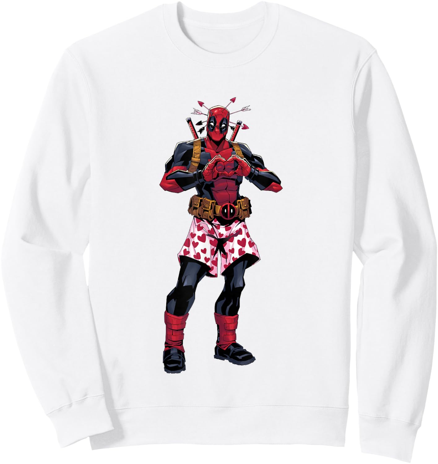 Marvel Deadpool Valentine's Day Love Heart Hand Portrait Sweatshirt - Sweatshirt | White