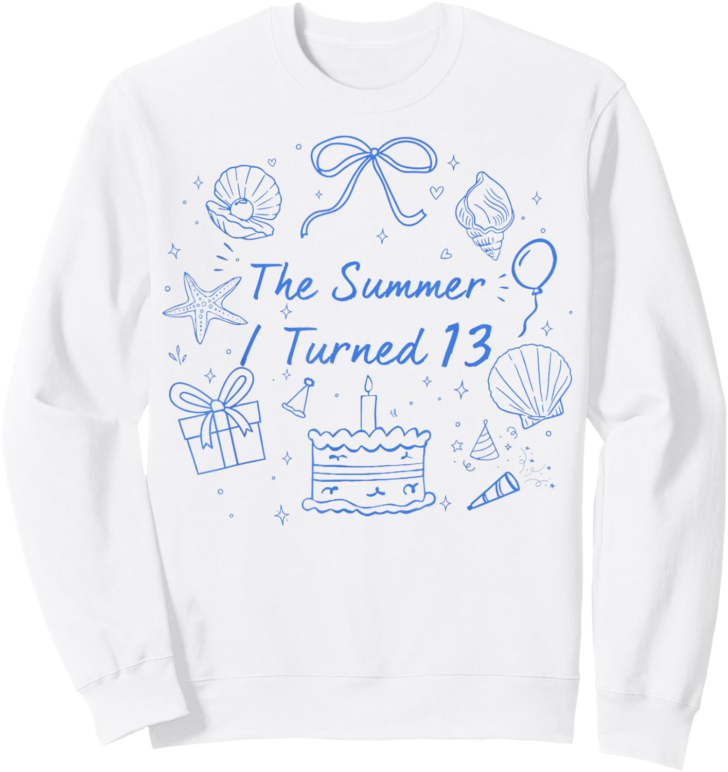 Summer I Turned 13 Coastal Bow Seashell 13th Birthday Girl Sweatshirt - Sweatshirt | White