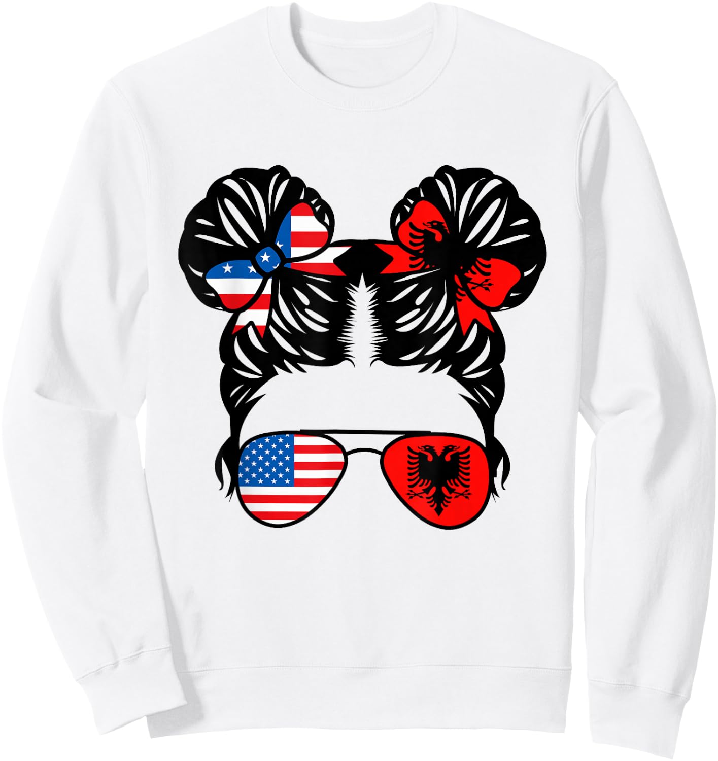 Half American Half Albanian Girl USA Albania Flag Patriot Sweatshirt - Sweatshirt | White