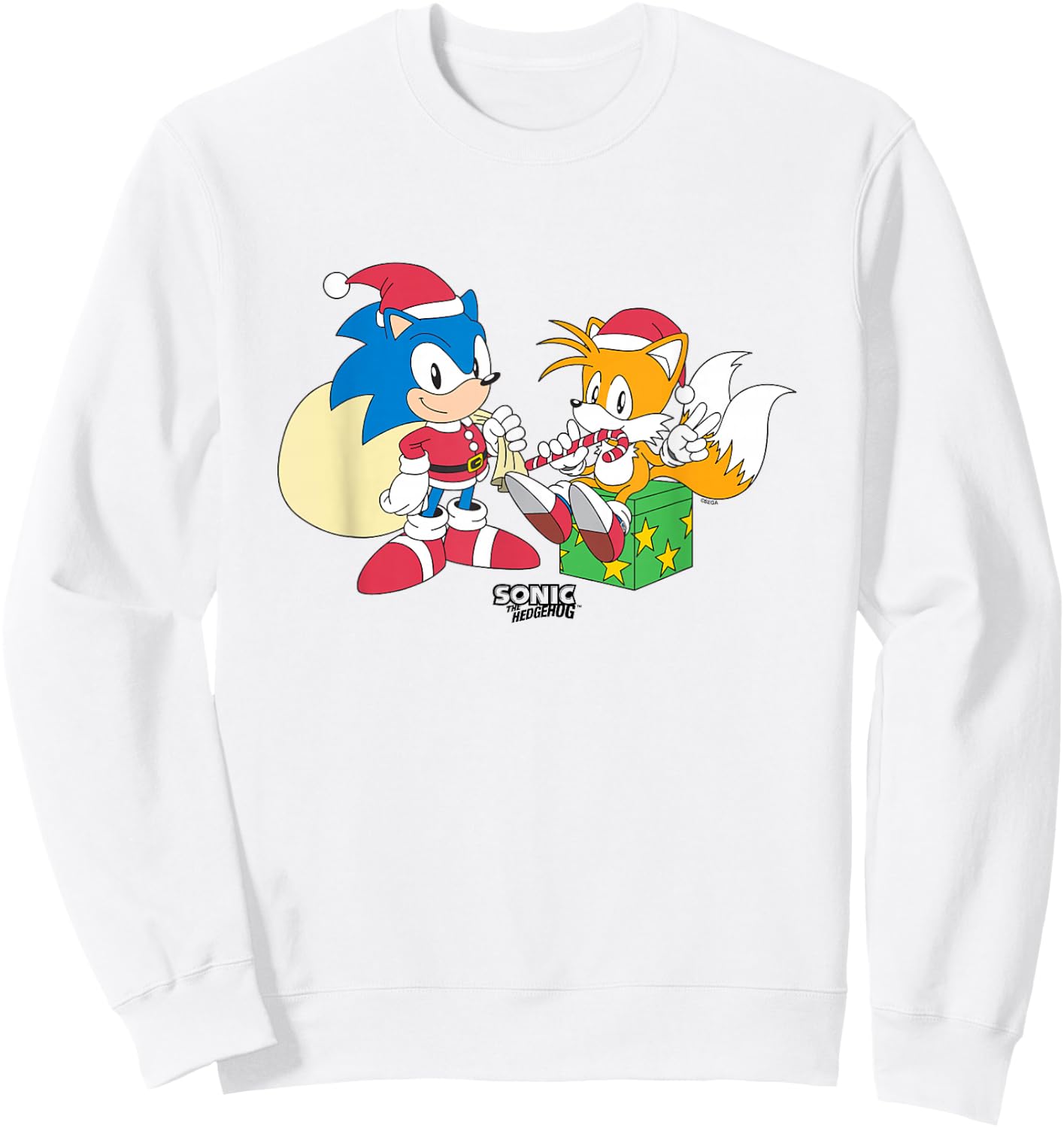 Sonic The Hedgehog Christmas Santa Hats & Gifts Logo Sweatshirt - Sweatshirt | White