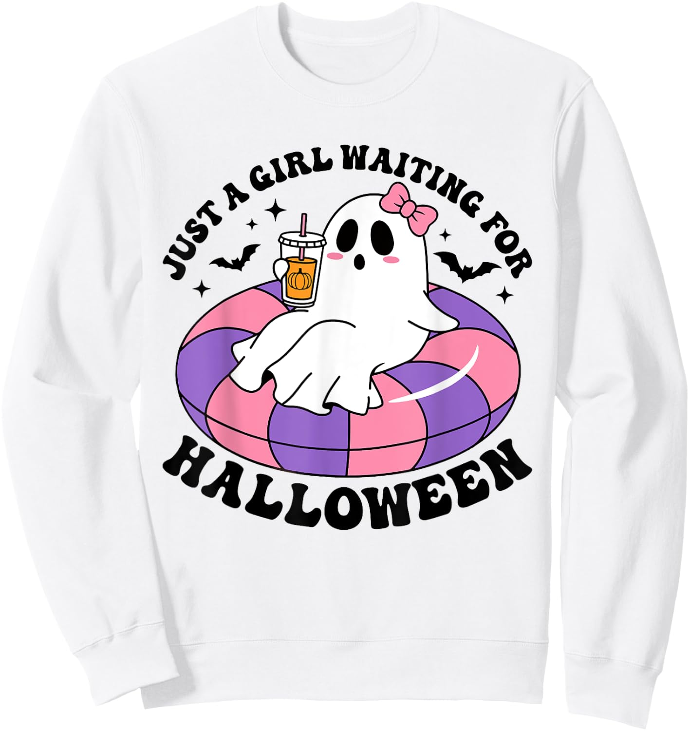 Just A Girl Waiting For Halloween Ghost Spooky Vibe Summer Sweatshirt - Sweatshirt | White