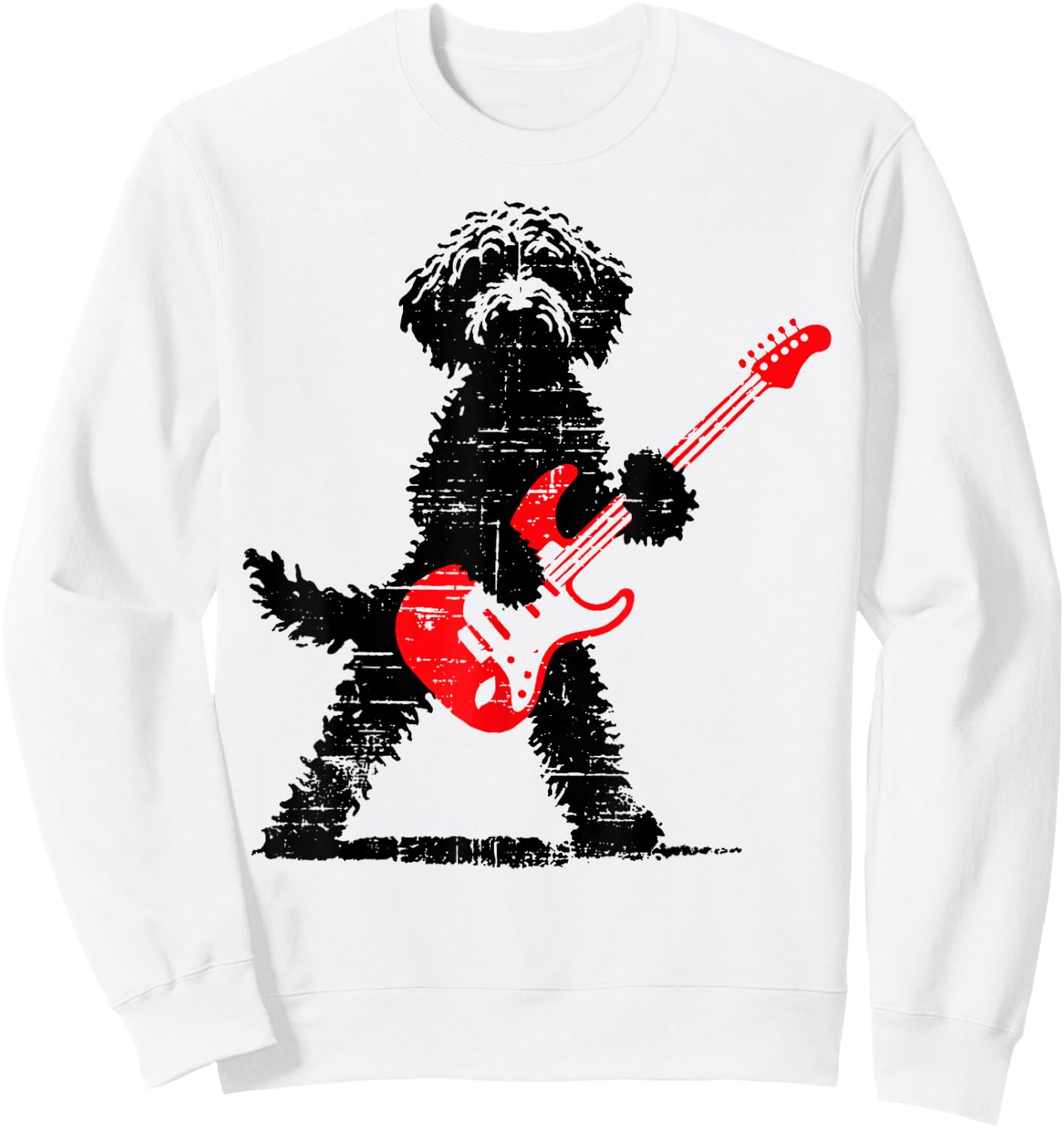 Vintage Goldendoodle Rock Playing Guitar Funny Dog Music Sweatshirt - Sweatshirt | White