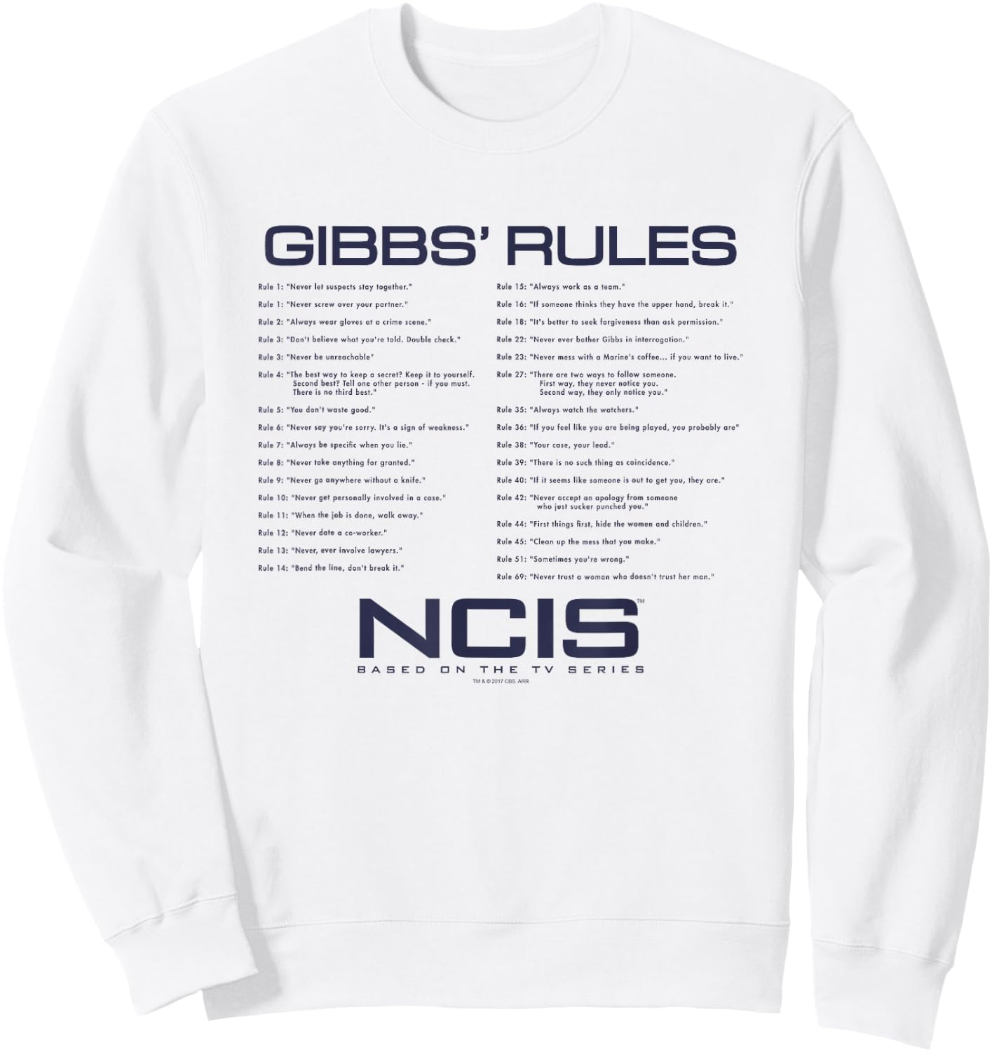 NCIS Gibbs Rules , gray, s Sweatshirt - Sweatshirt | White