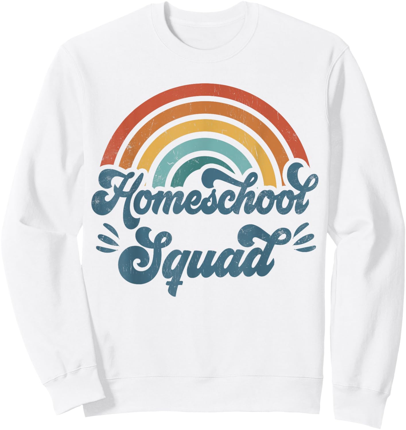 Funny Matching Homeschool Mom Retro Groovy Homeschool Squad Sweatshirt - Sweatshirt | White