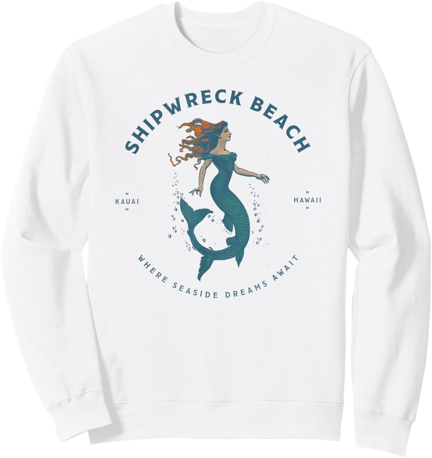 Shipwreck Beach Kauai Hawaii Retro Vintage Mermaid Sweatshirt - Sweatshirt | White