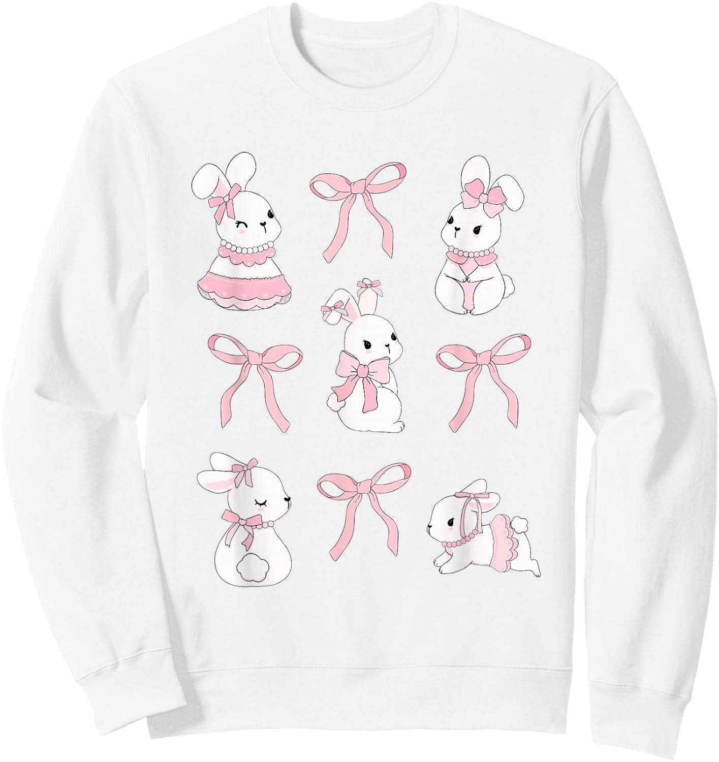 Cute Coquette Easter Bunny Pink Bows Aesthetic Girly Sweatshirt - Sweatshirt | White