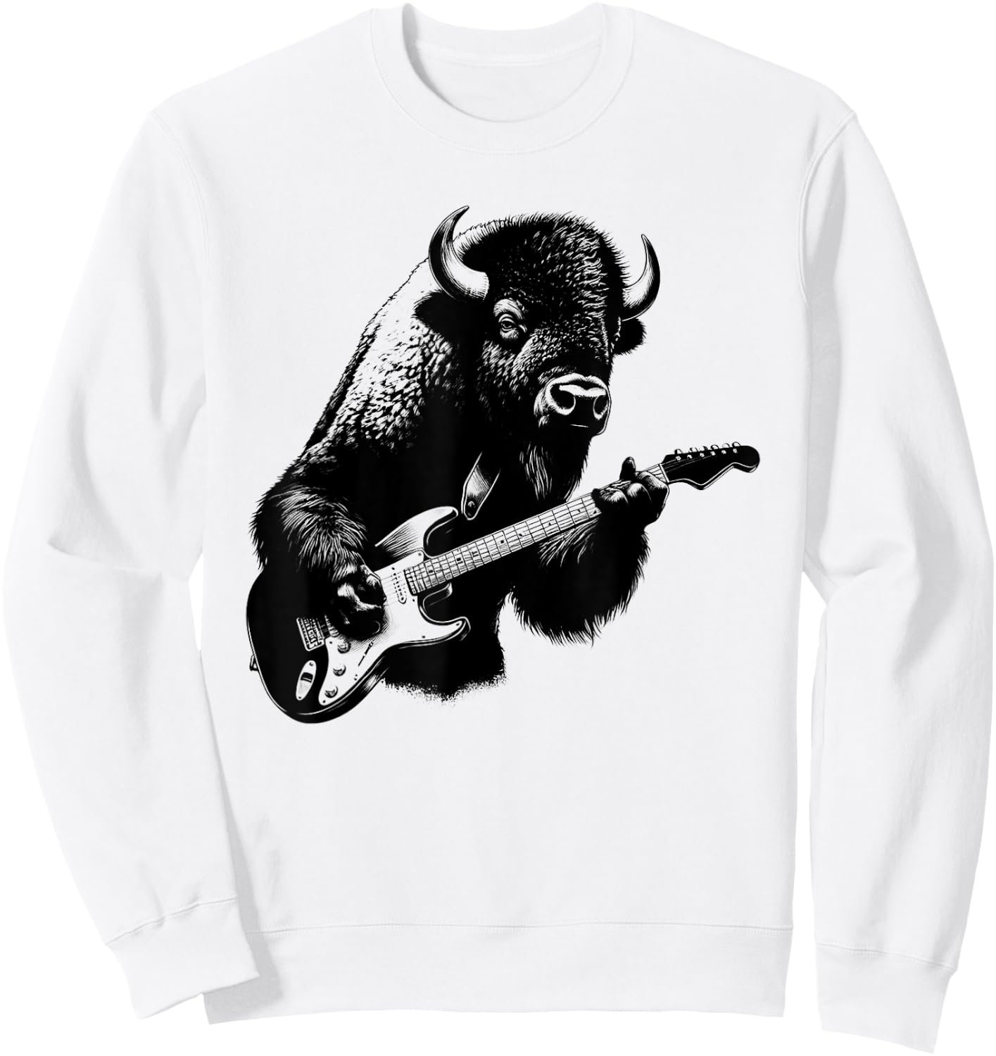 Bison Playing Electric Guitar Rock Star Guitarist Sweatshirt - Sweatshirt | White