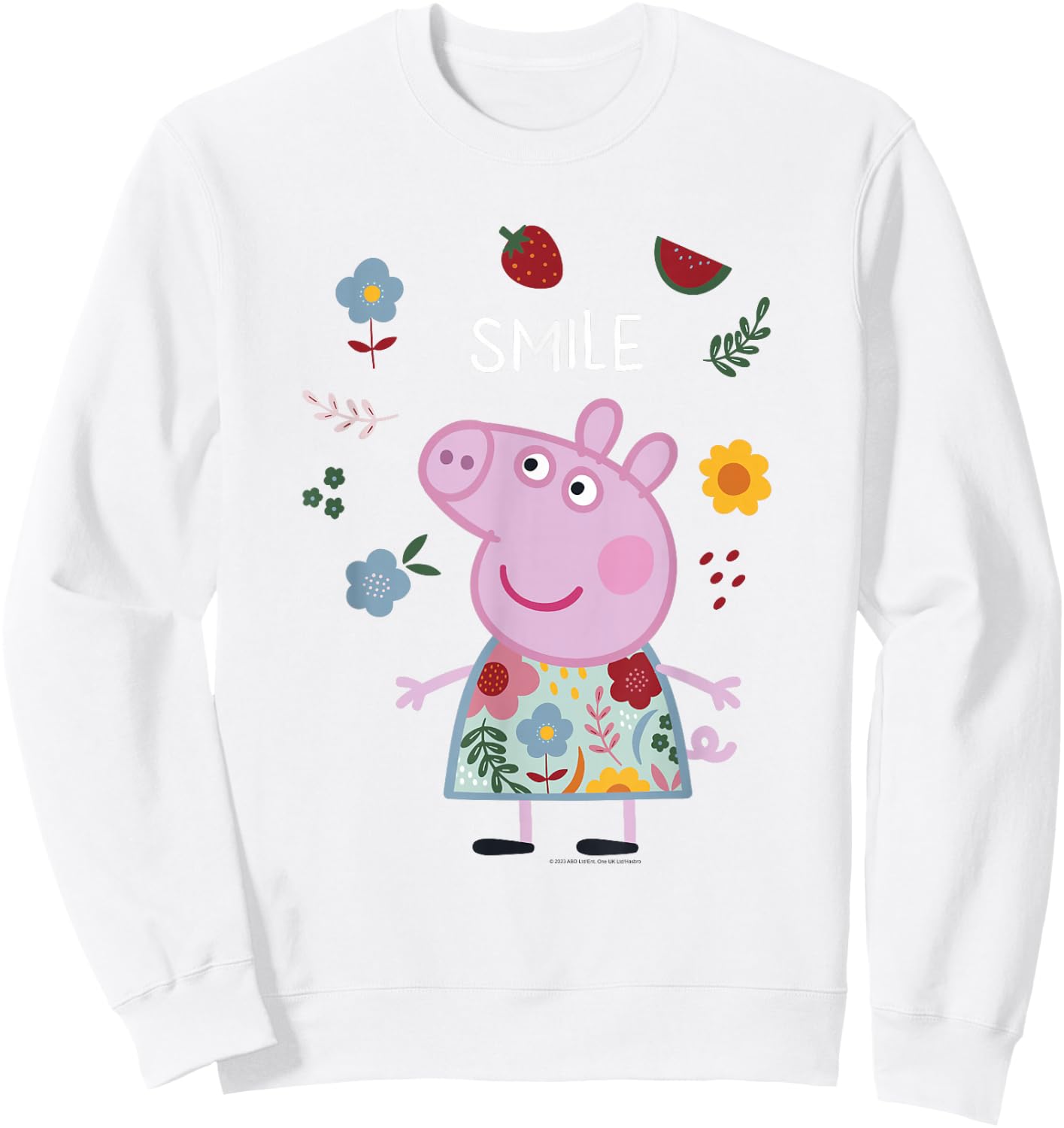 Peppa Pig Smile Cute Flowers & Fruit Full Body Portrait Sweatshirt - Sweatshirt | White