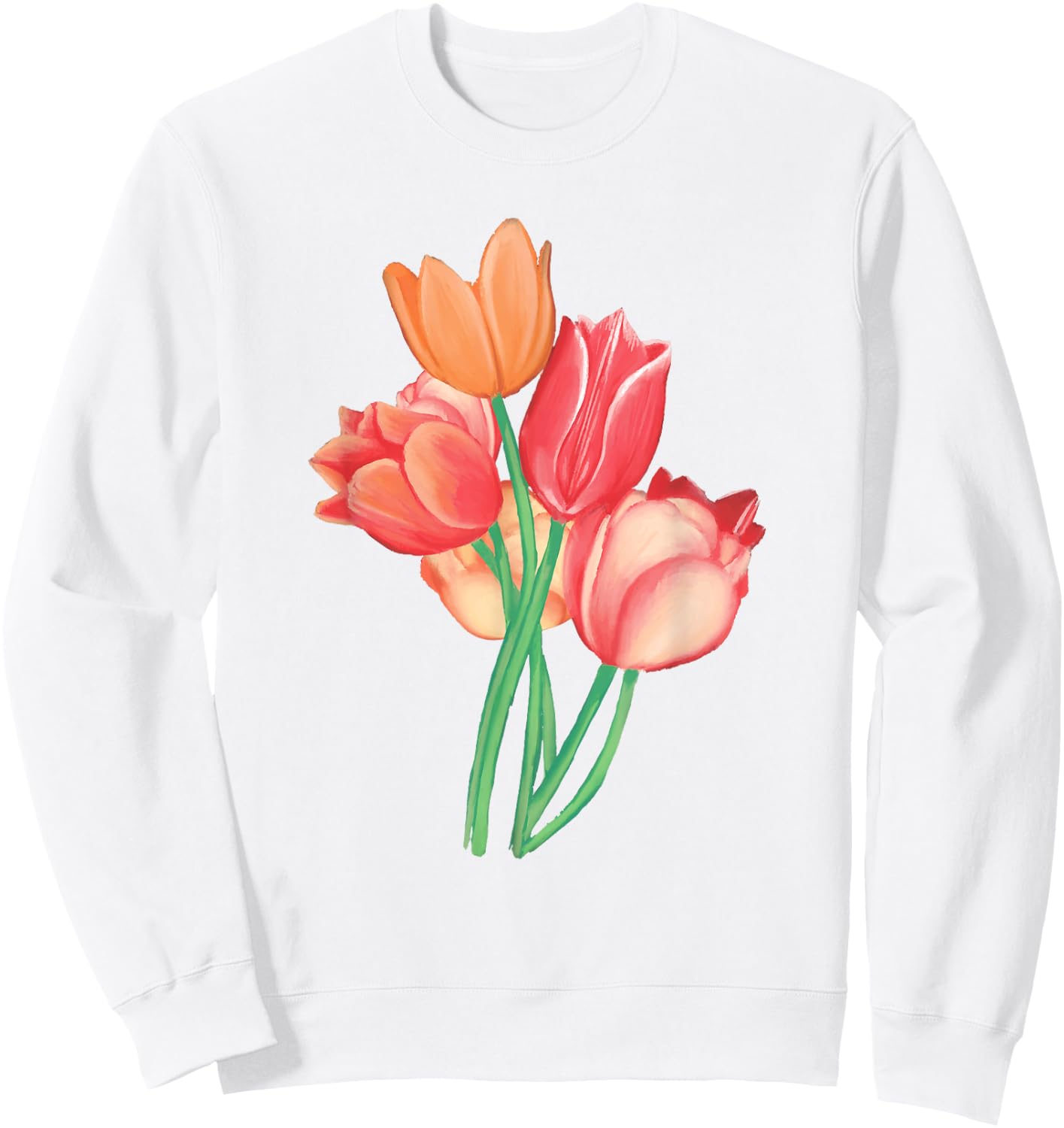 Tulip Watercolor Flower Nature Bouquet Flora Sweatshirt - Sweatshirt | White