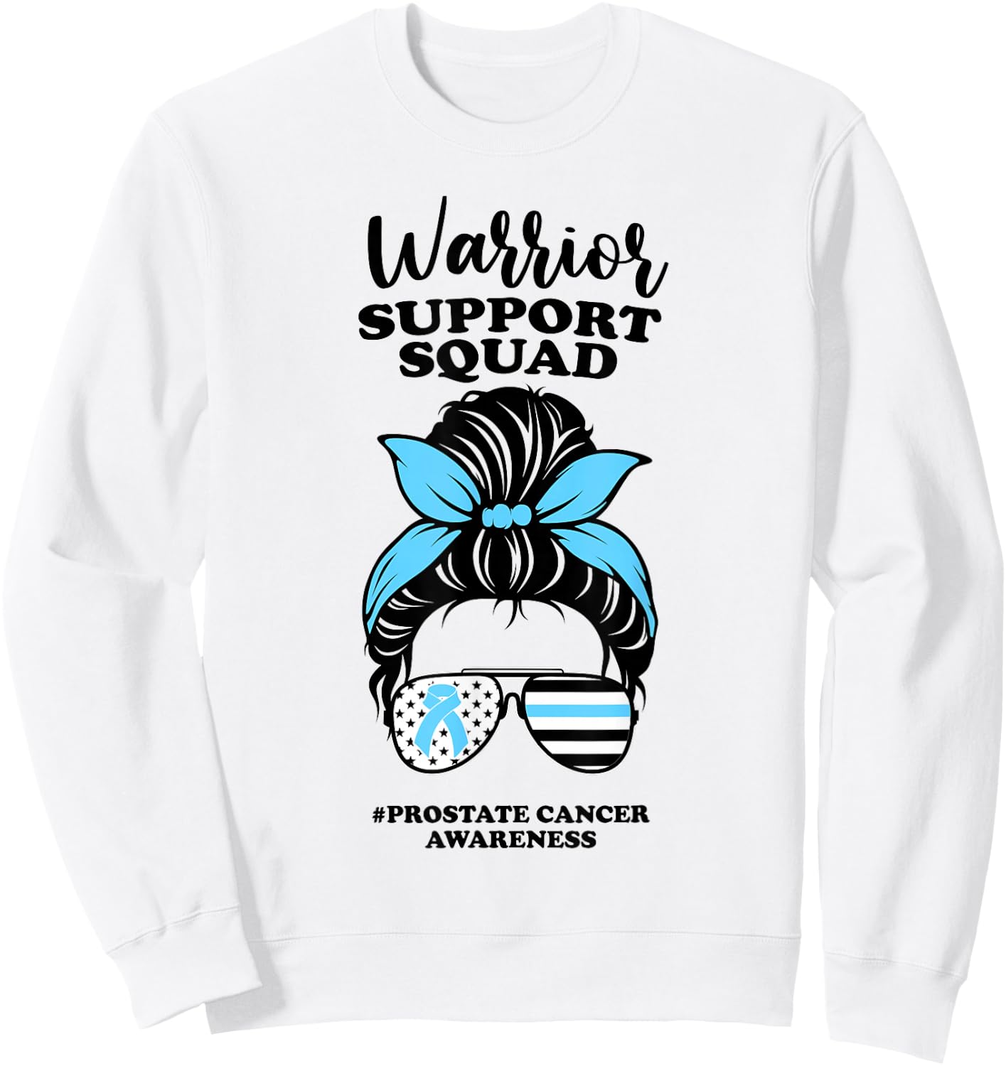 Prostate Cancer Awareness Ribbon Messy Bun Support Squad Sweatshirt - Sweatshirt | White