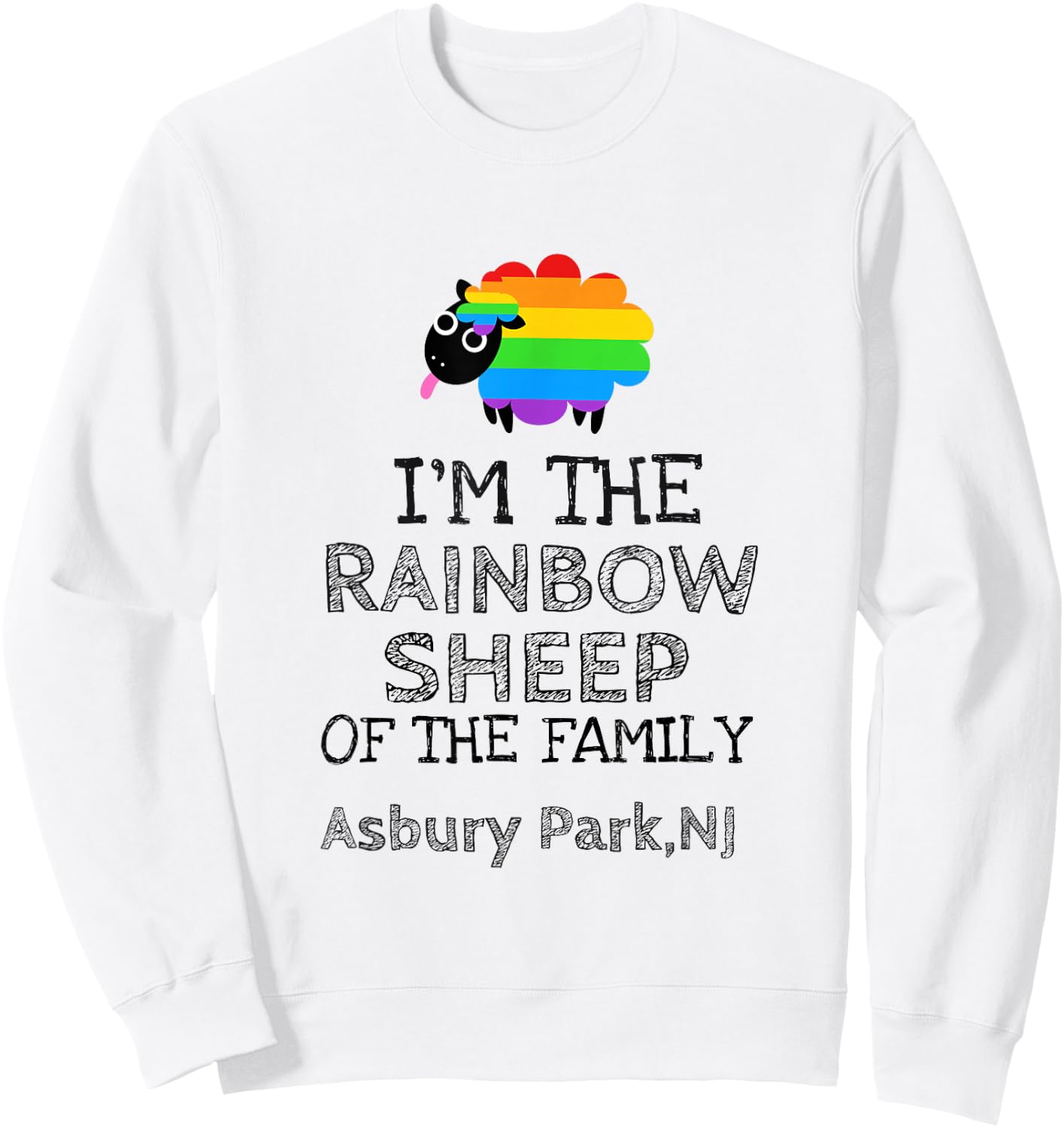 Gay By Birth Proud by Choice Asbury Park NJ Rainbow Sheep Sweatshirt - Sweatshirt | White